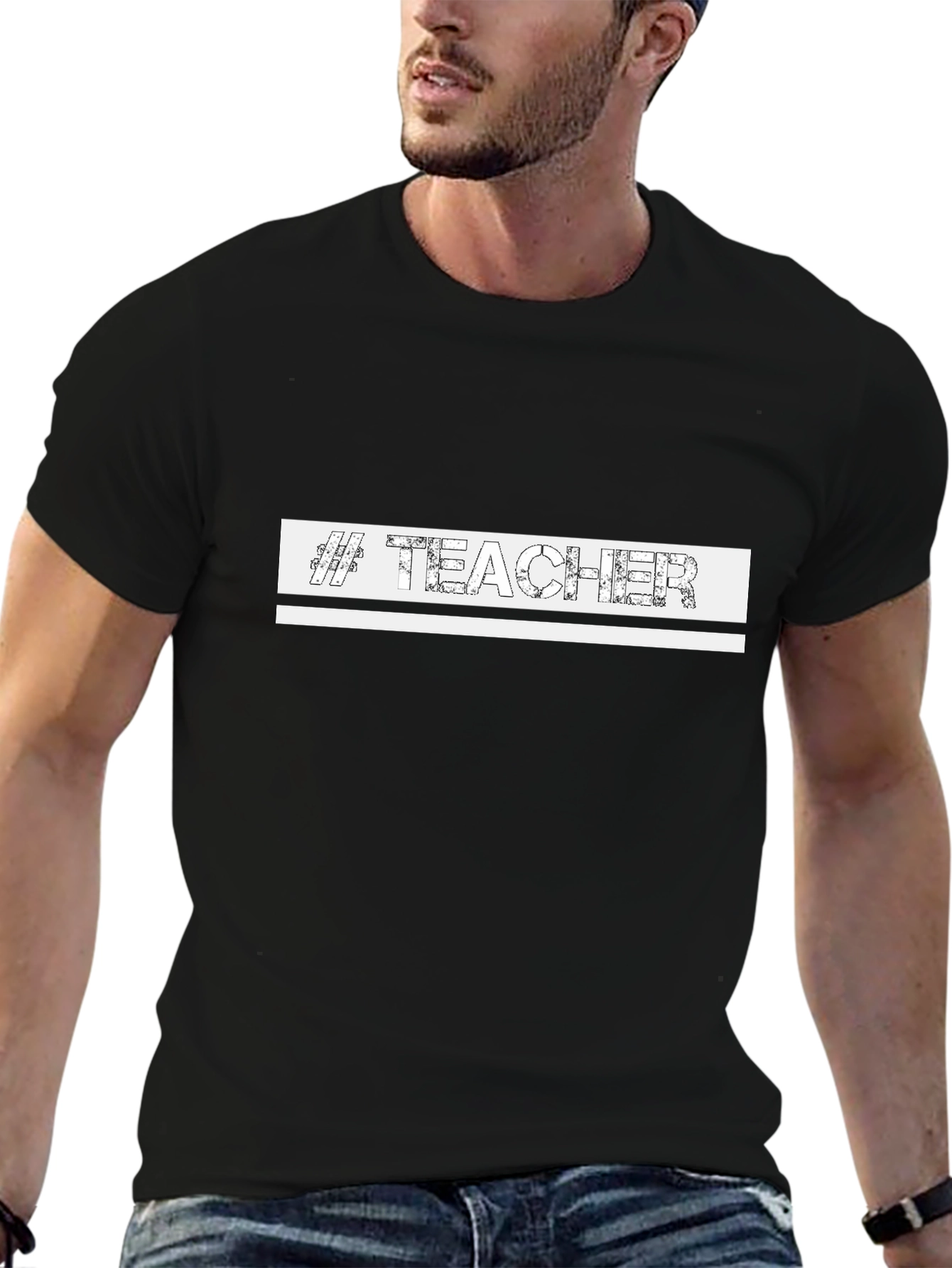#Teacher Graphic Print Black Crew Neck T-Shirt