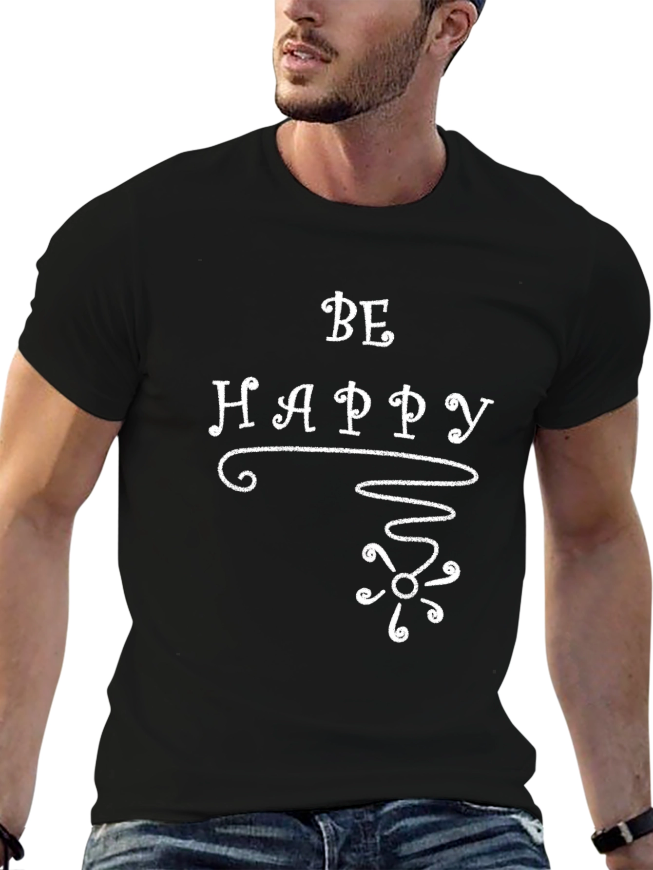 Be Happy Graphic T-Shirt Black Crew Neck Tee