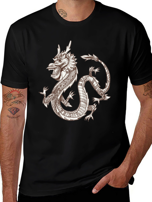 Dragon Graphic Tee - Black Crew Neck Short Sleeve Shirt