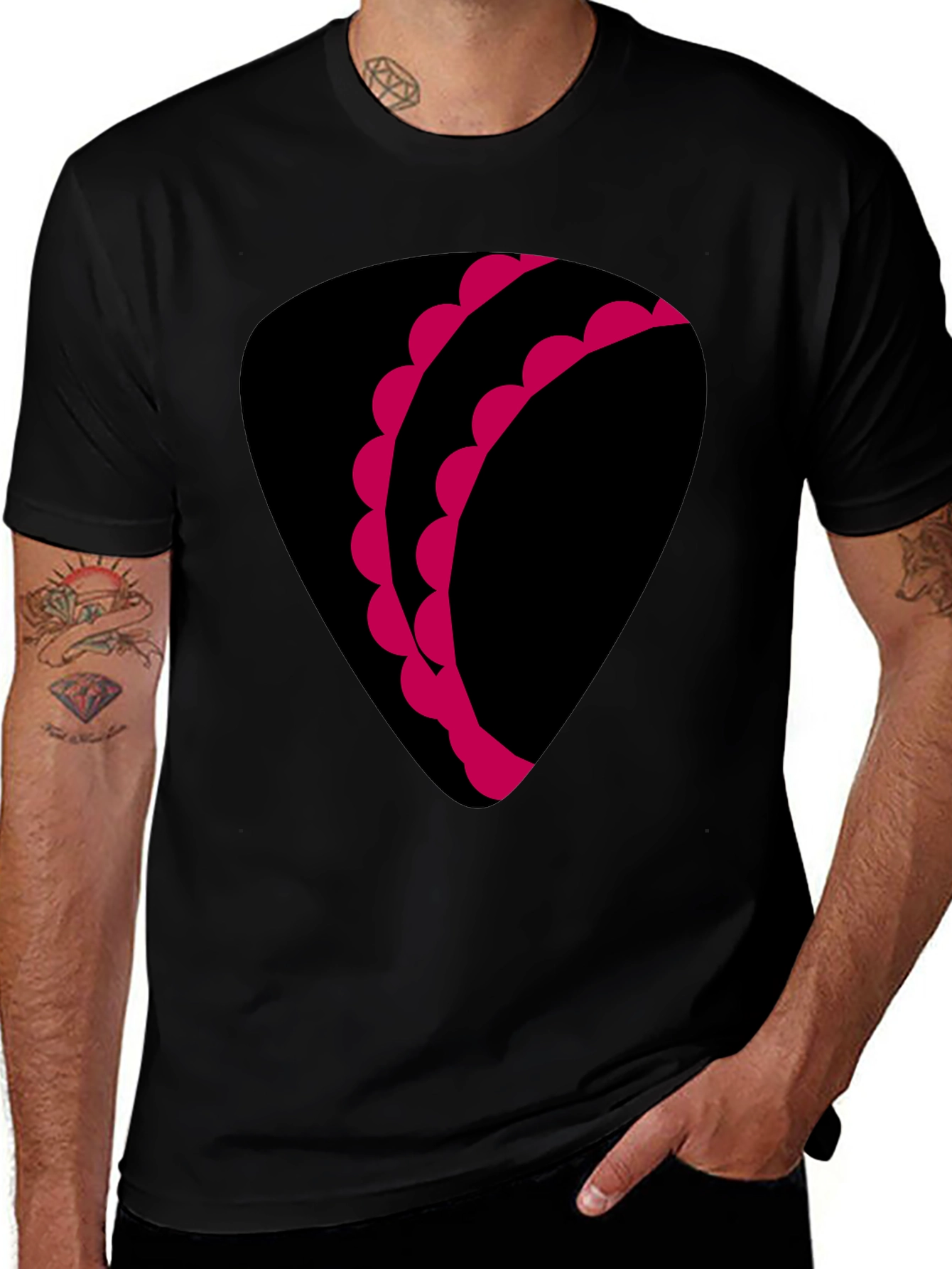 Unique Graphic Tee - Black with Pink Design