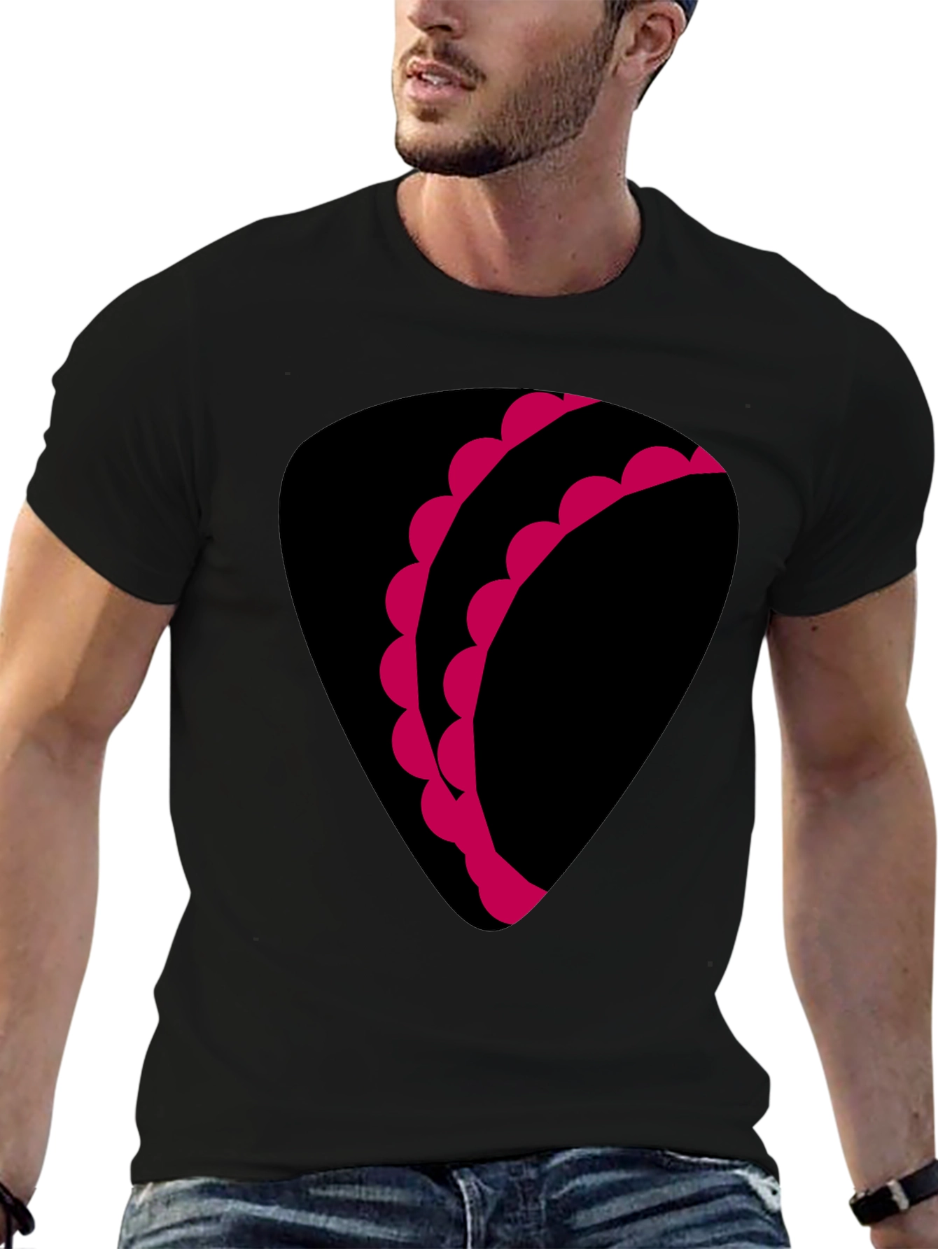 Unique Graphic Tee - Black with Pink Design