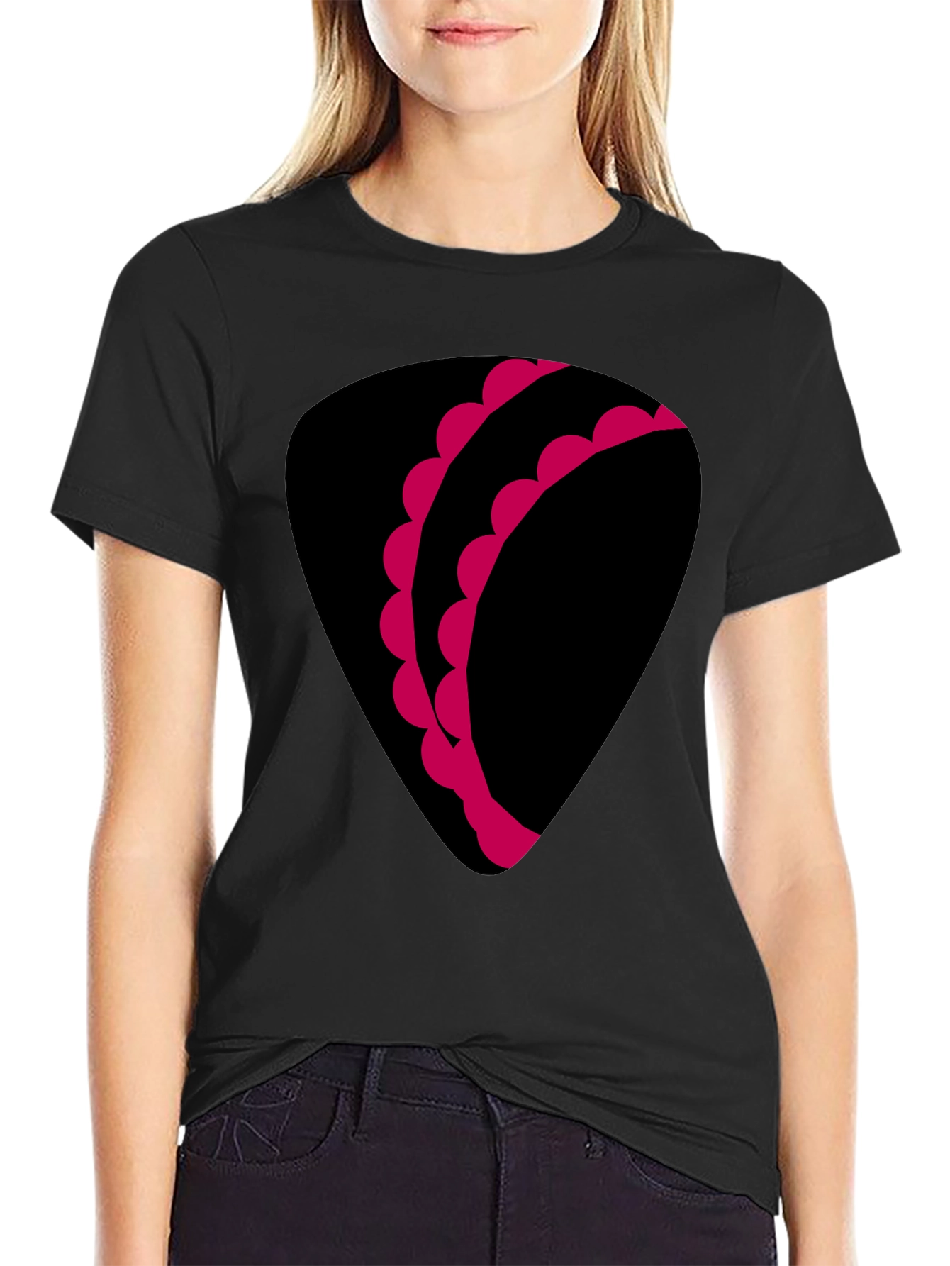 Unique Graphic Tee - Black with Pink Design