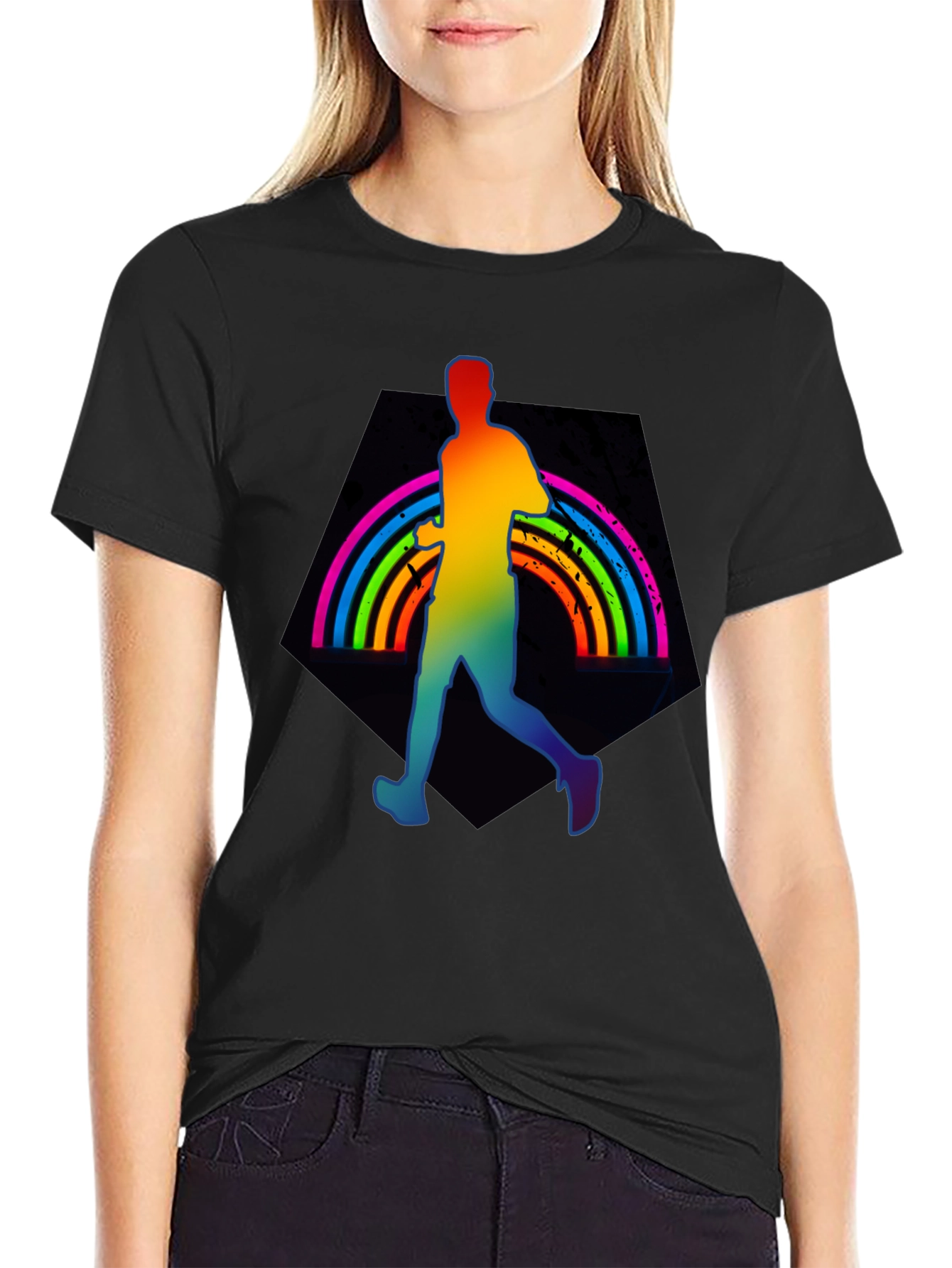 Rainbow Runner Graphic Tee - Black