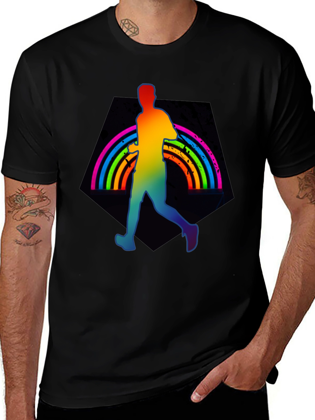 Rainbow Runner Graphic Tee - Black