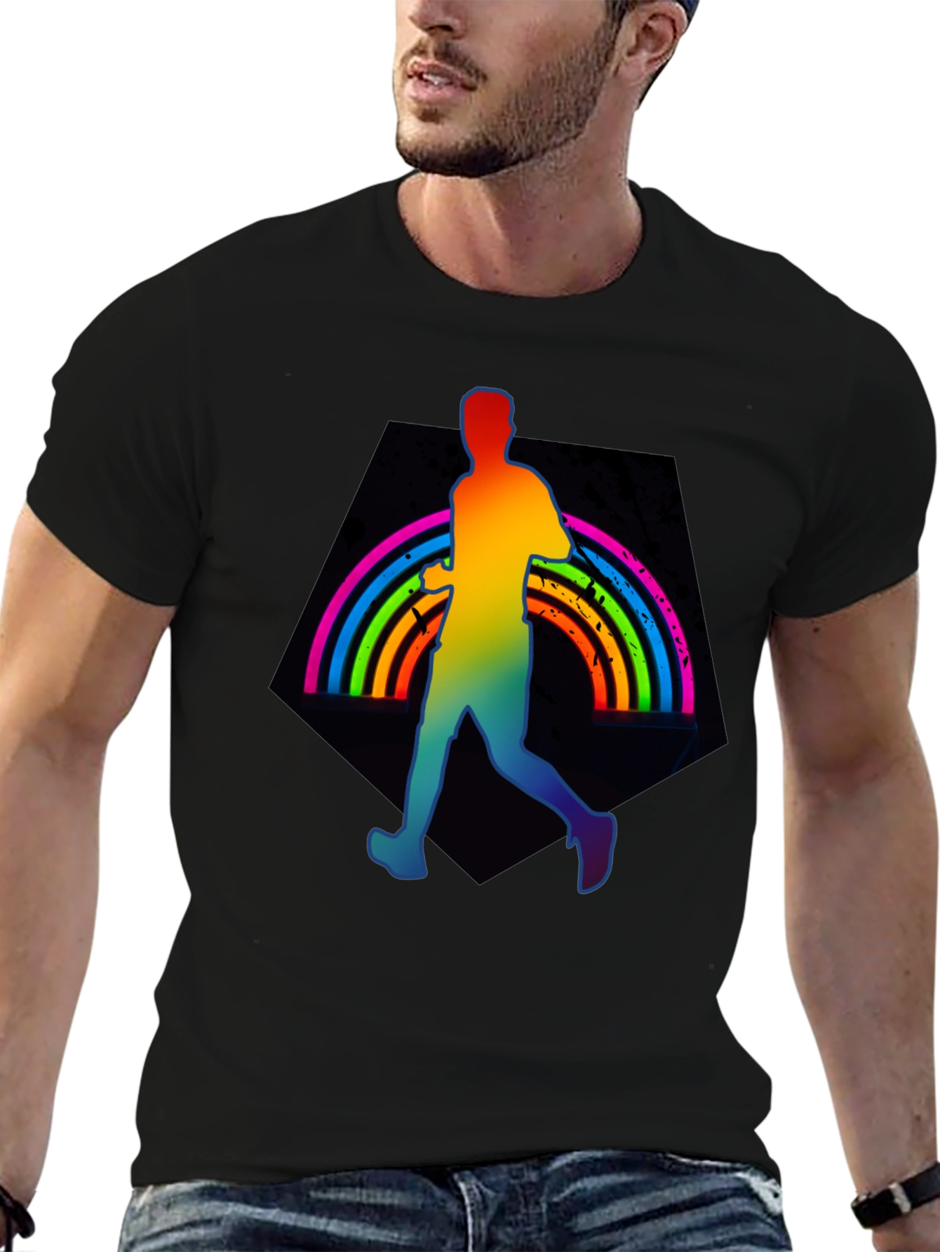 Rainbow Runner Graphic Tee - Black