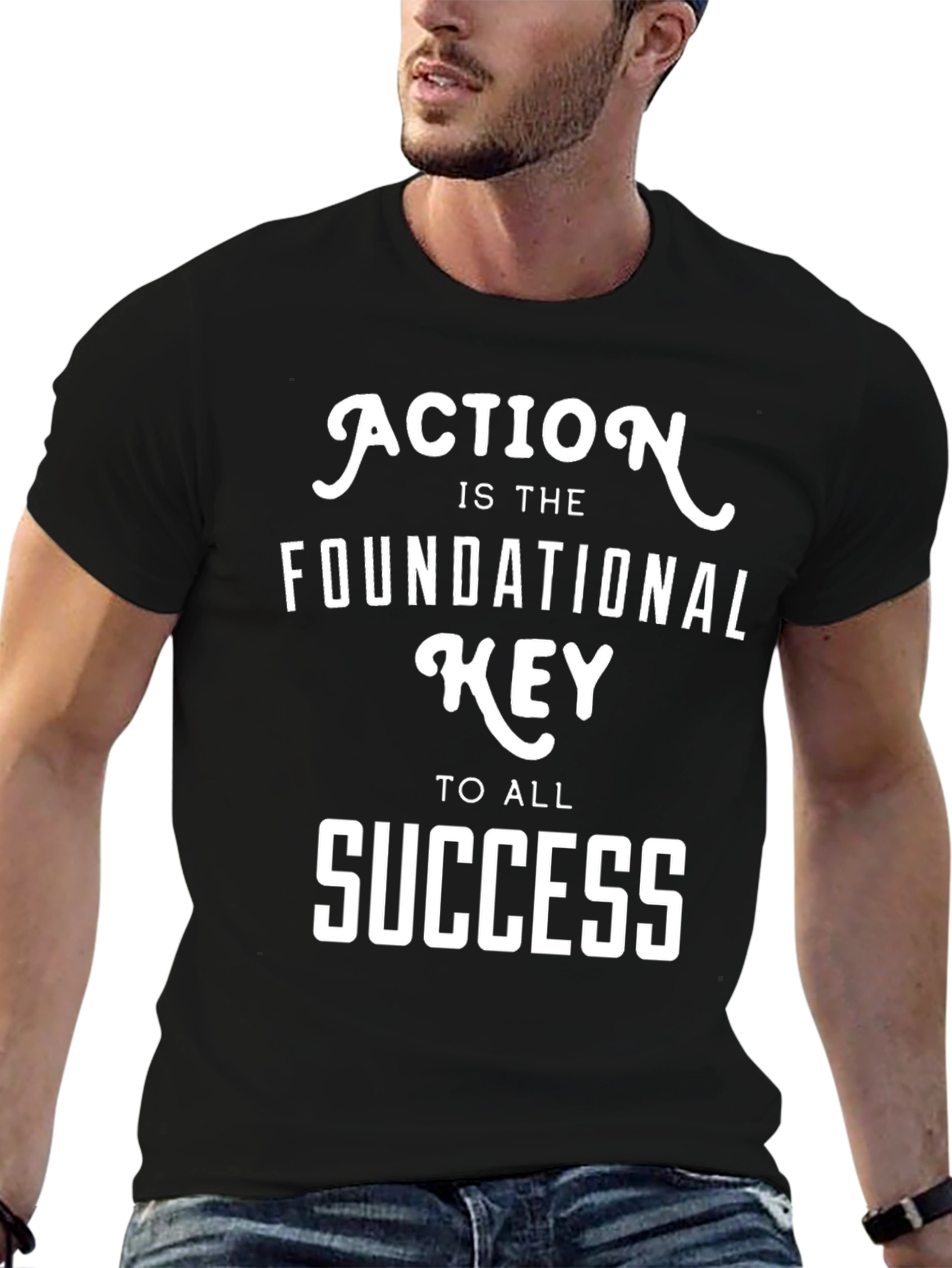 Action is Key Black Graphic T-Shirt