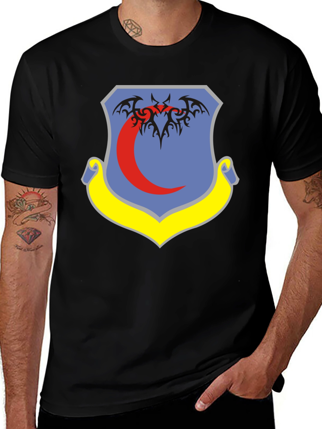 Black T-Shirt with Emblem Design