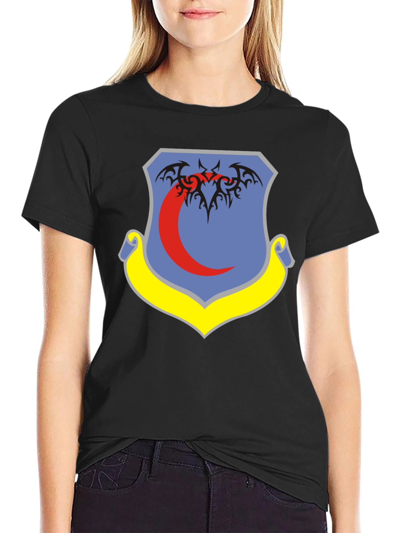 Black T-Shirt with Emblem Design