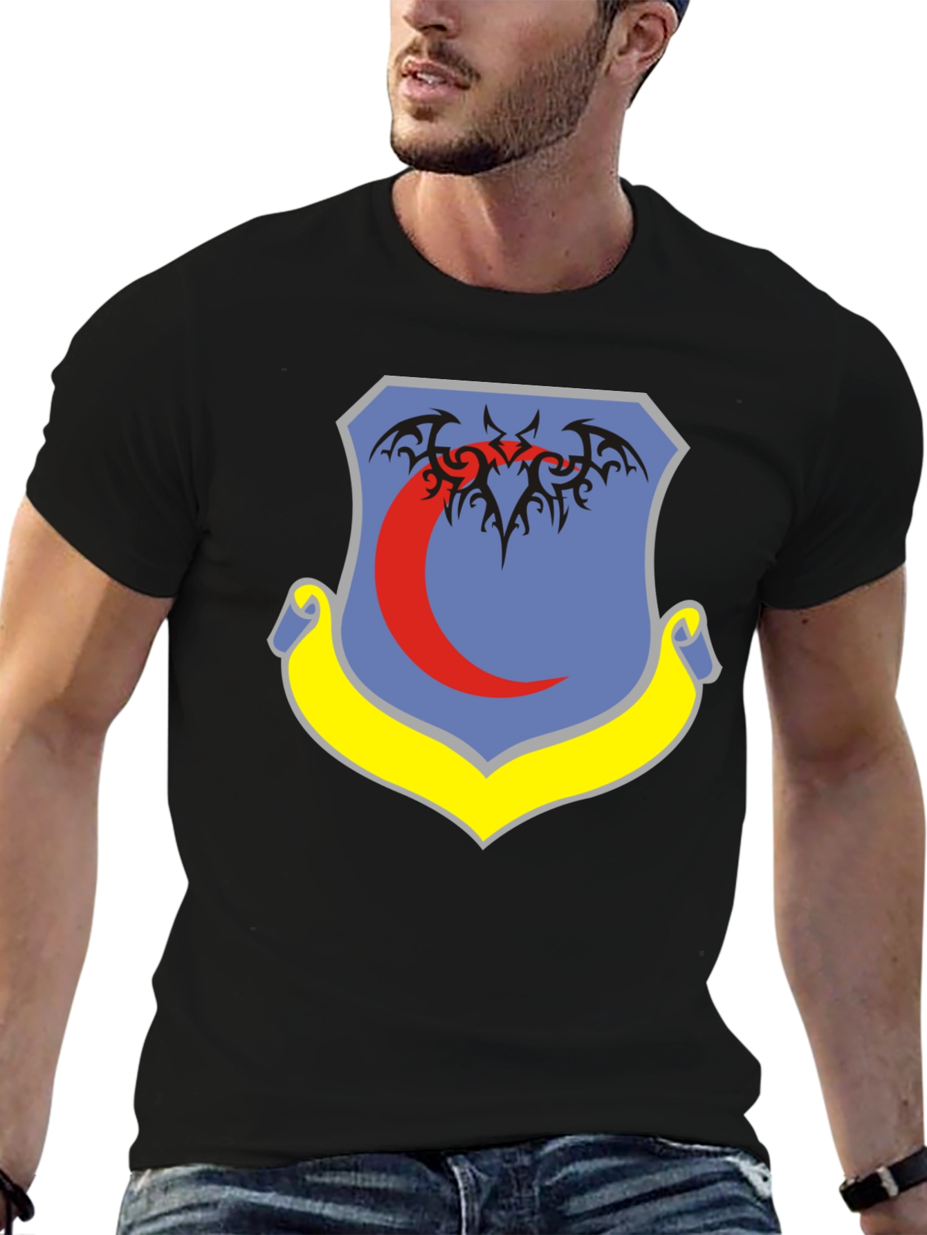 Black T-Shirt with Emblem Design