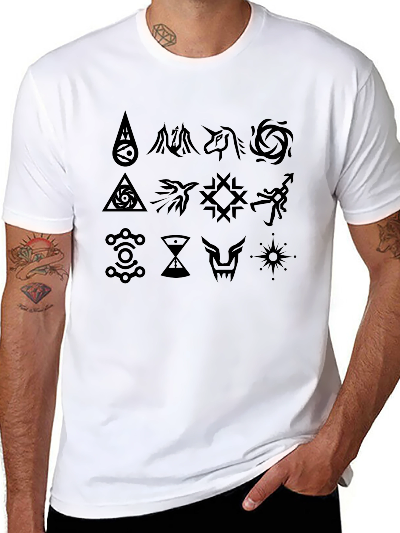 Symbol Print Crewneck T-Shirt - Black