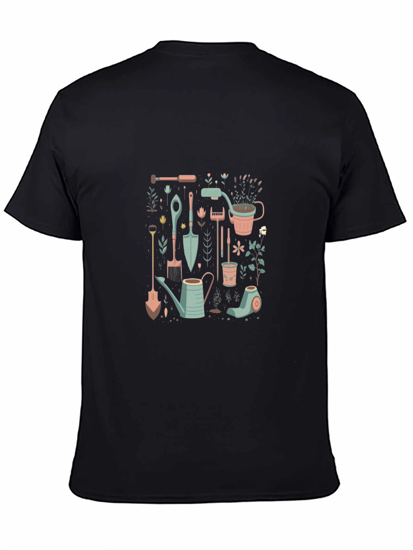 Gardening Tools Graphic Tee - Black Cotton T-Shirt