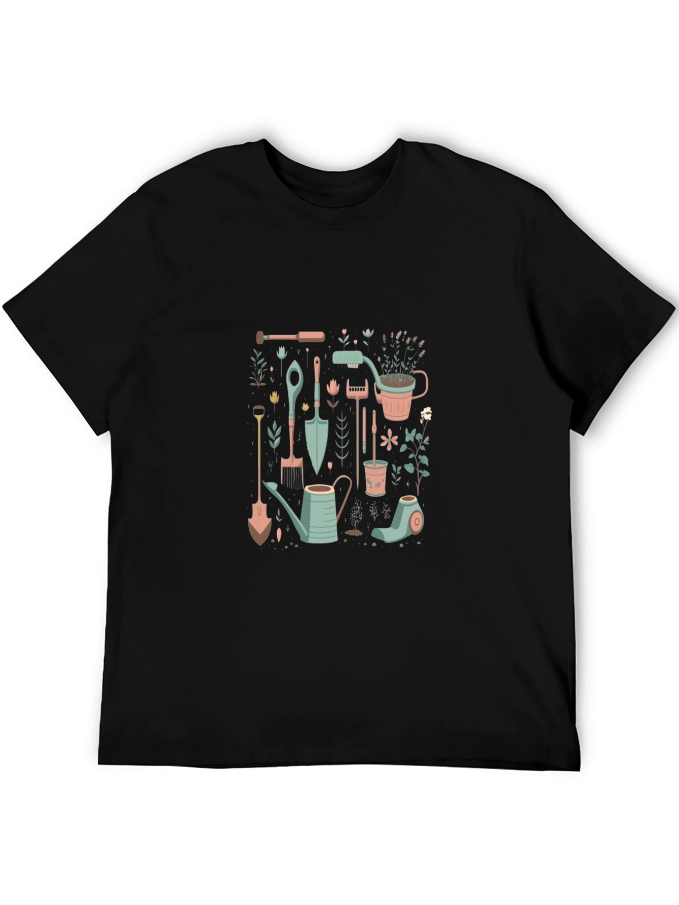 Gardening Tools Graphic Tee - Black Cotton T-Shirt