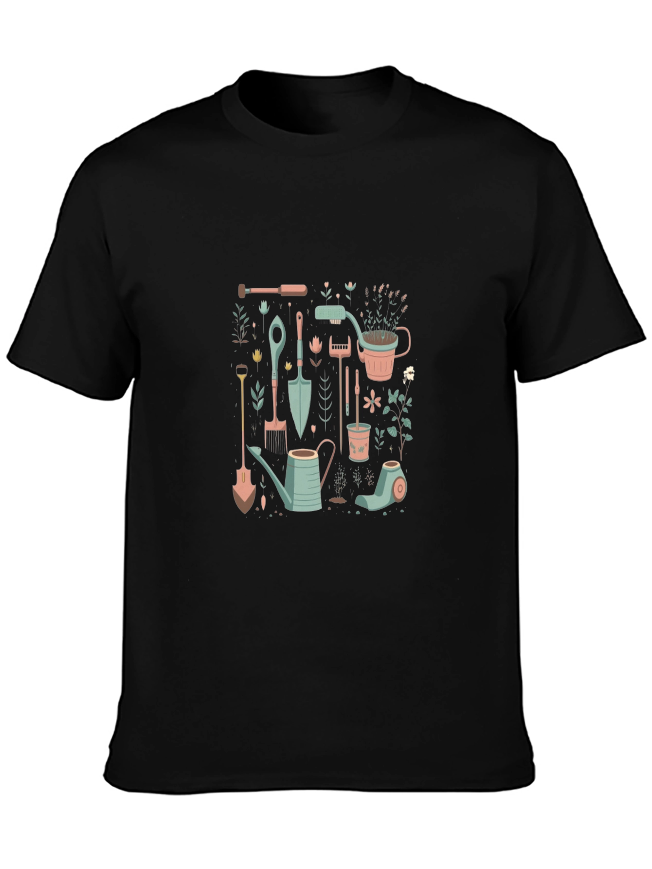 Gardening Tools Graphic Tee - Black Cotton T-Shirt