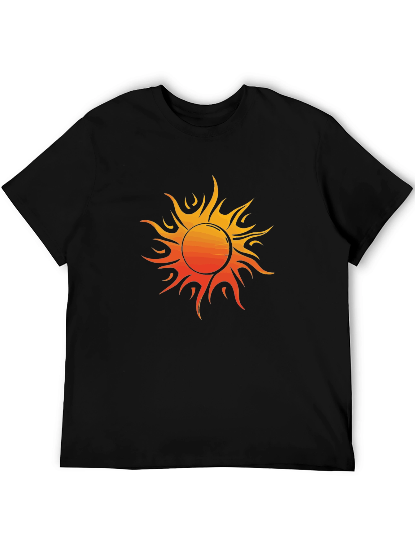 Fiery Sun Graphic Tee - Bold Black Cotton Shirt
