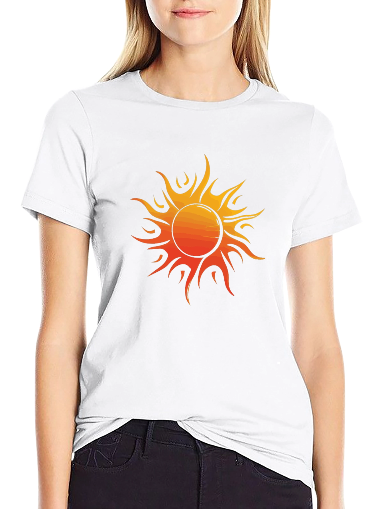 Fiery Sun Graphic Tee - Bold Black Cotton Shirt