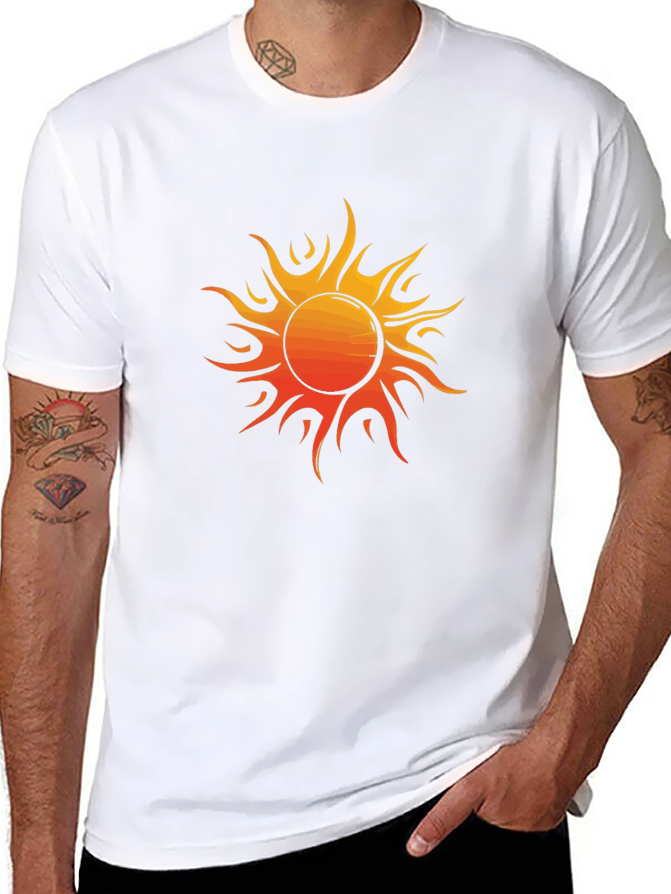 Fiery Sun Graphic Tee - Bold Black Cotton Shirt