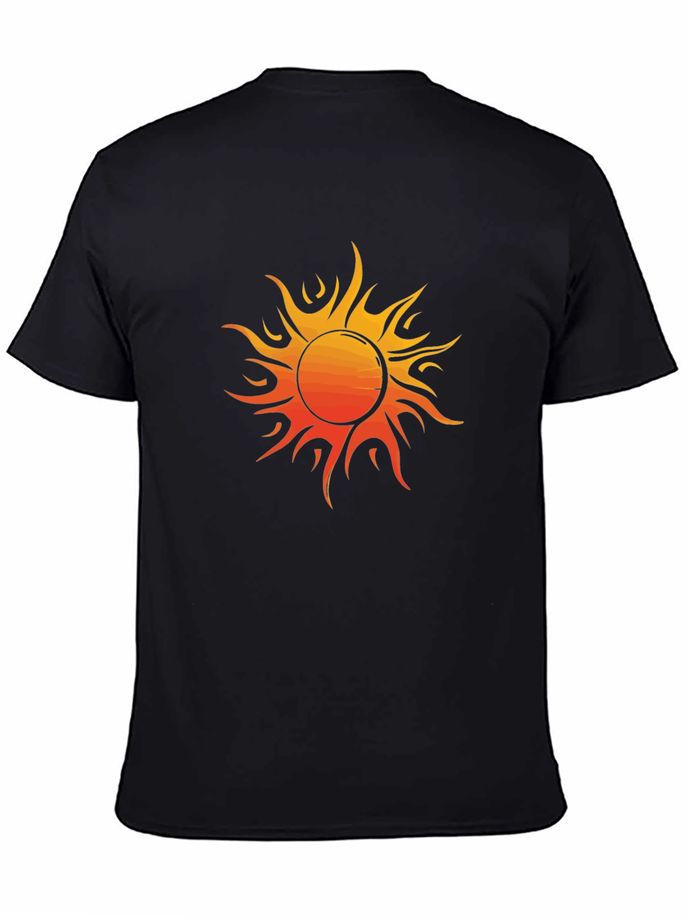 Fiery Sun Graphic Tee - Bold Black Cotton Shirt