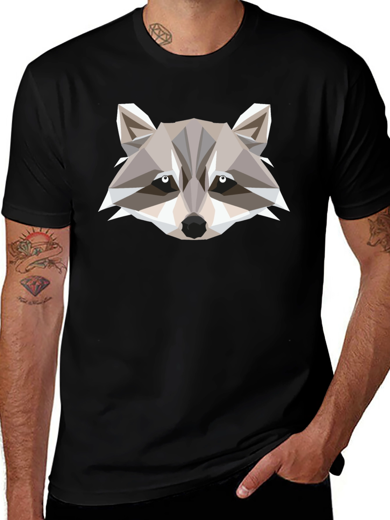 Geometric Raccoon Graphic Tee - Modern Style