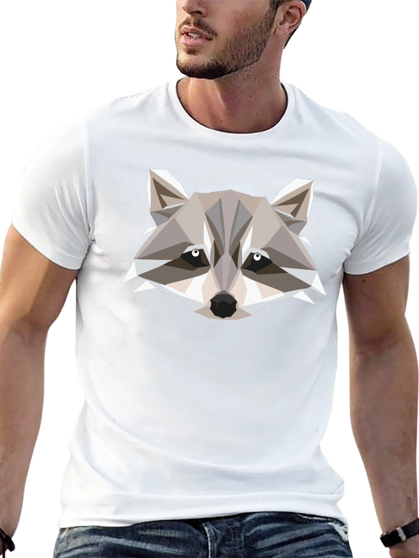 Geometric Raccoon Graphic Tee - Modern Style
