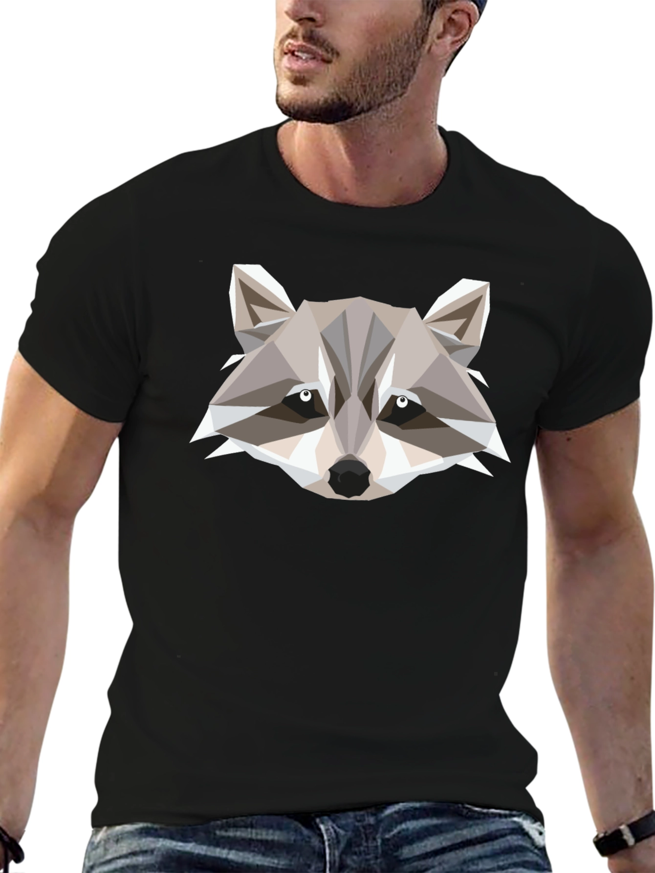 Geometric Raccoon Graphic Tee - Modern Style