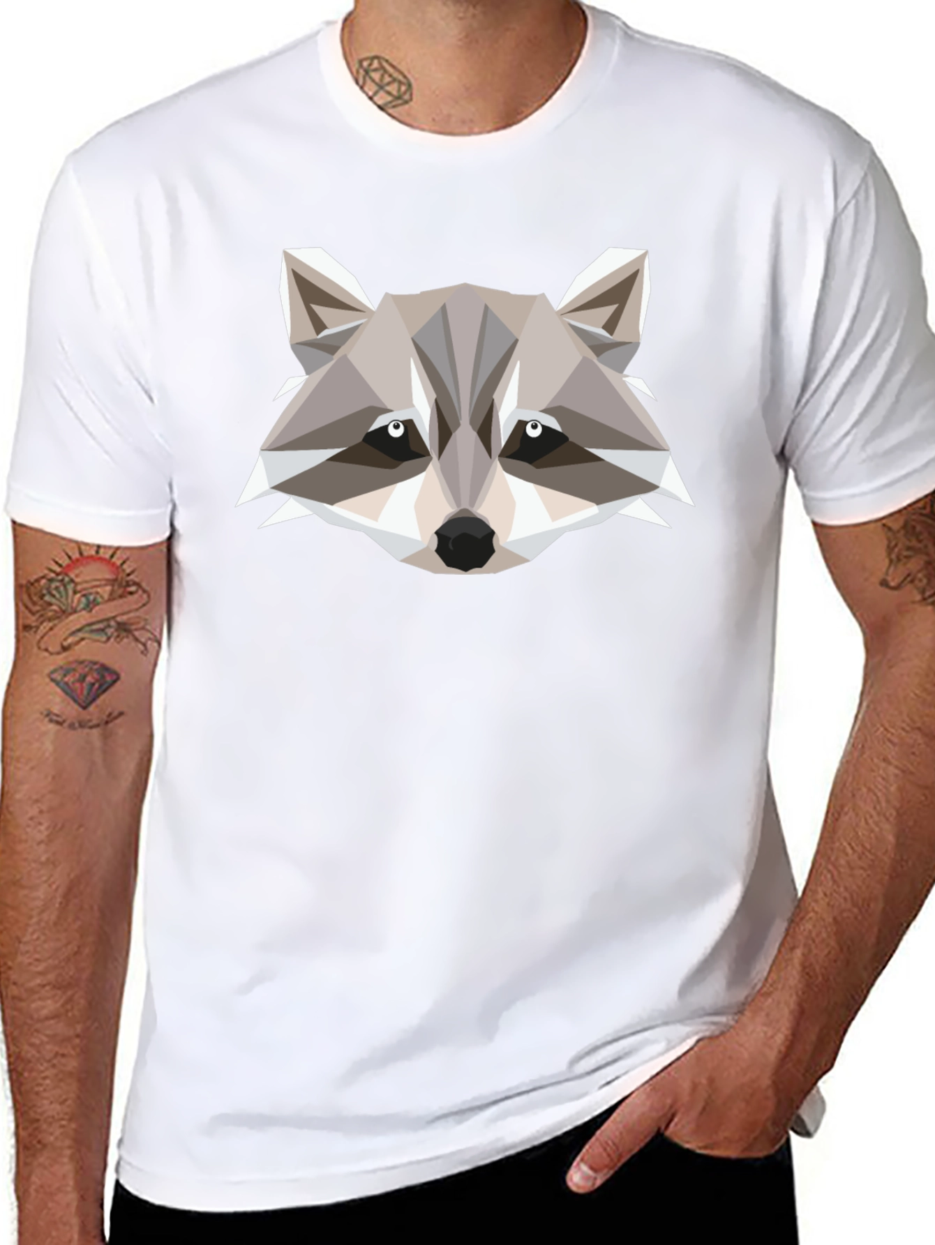 Geometric Raccoon Graphic Tee - Modern Style