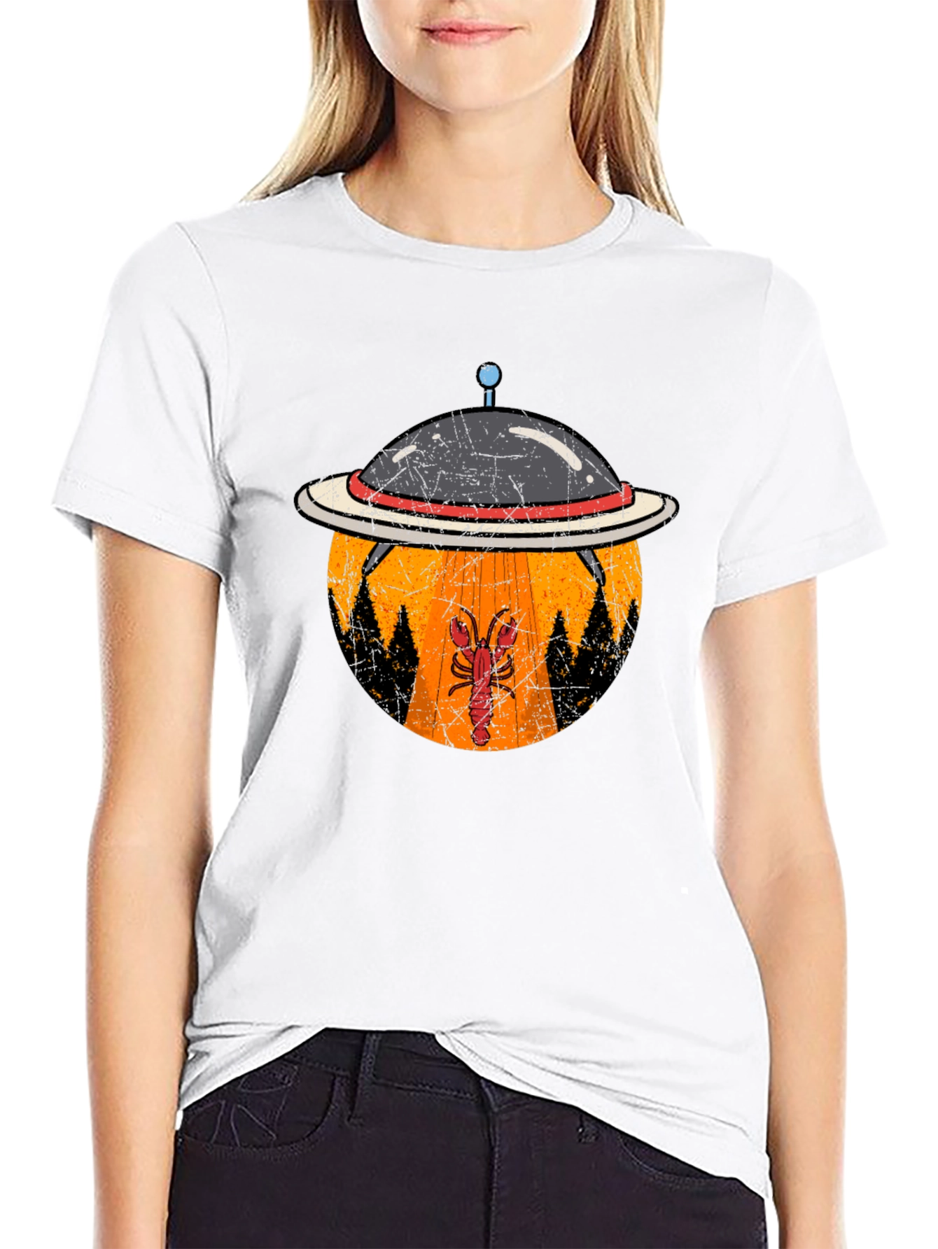 Lobster Abduction T-Shirt: UFO Beam Design