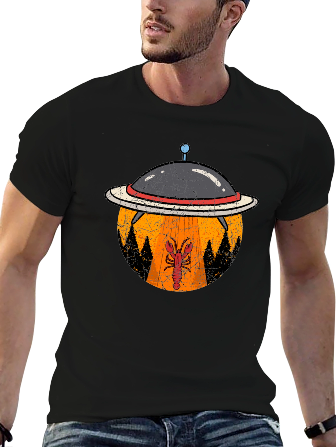 Lobster Abduction T-Shirt: UFO Beam Design