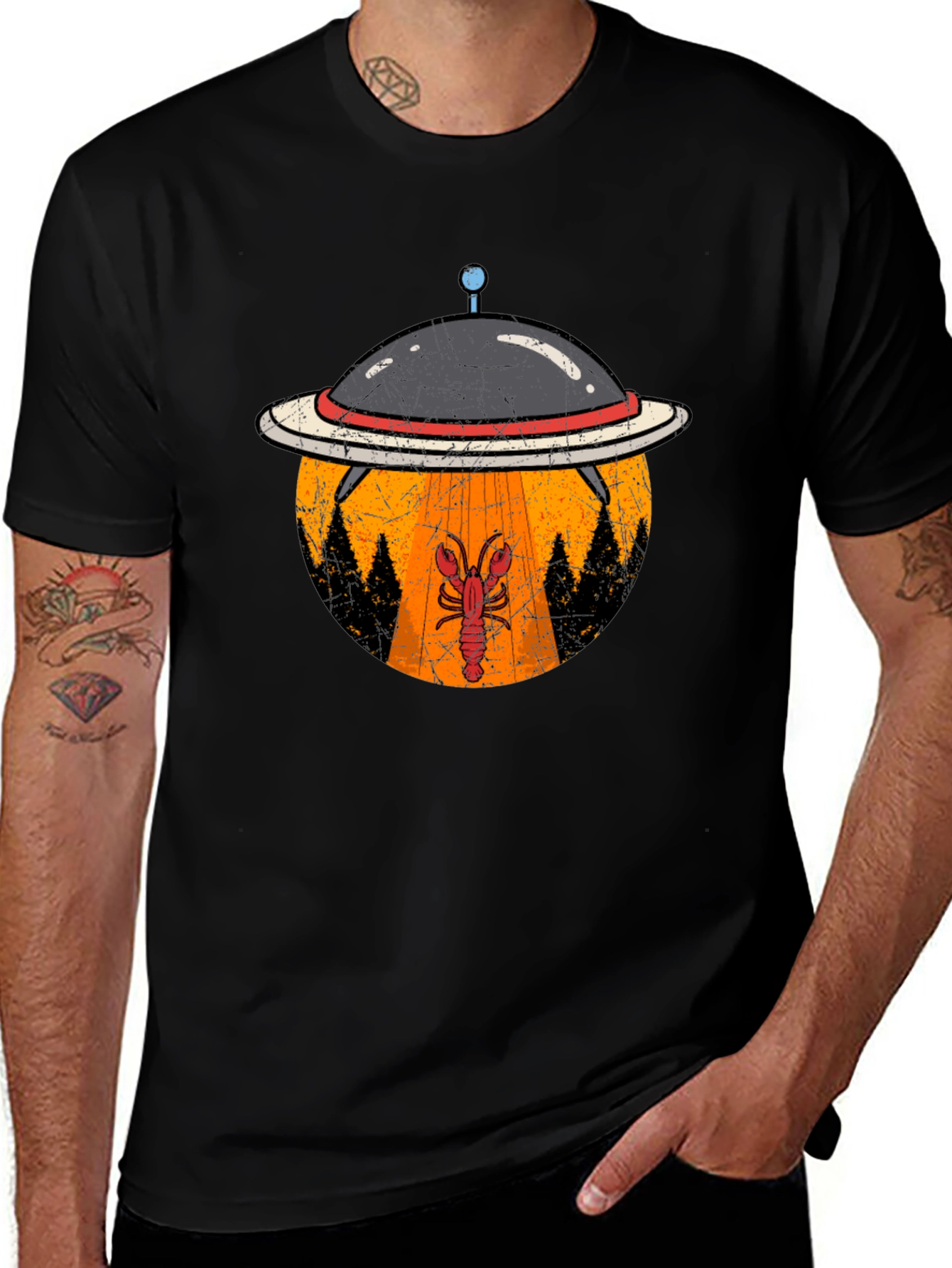 Lobster Abduction T-Shirt: UFO Beam Design