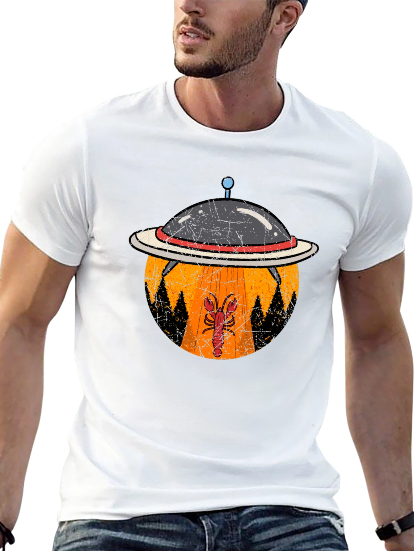Lobster Abduction T-Shirt: UFO Beam Design
