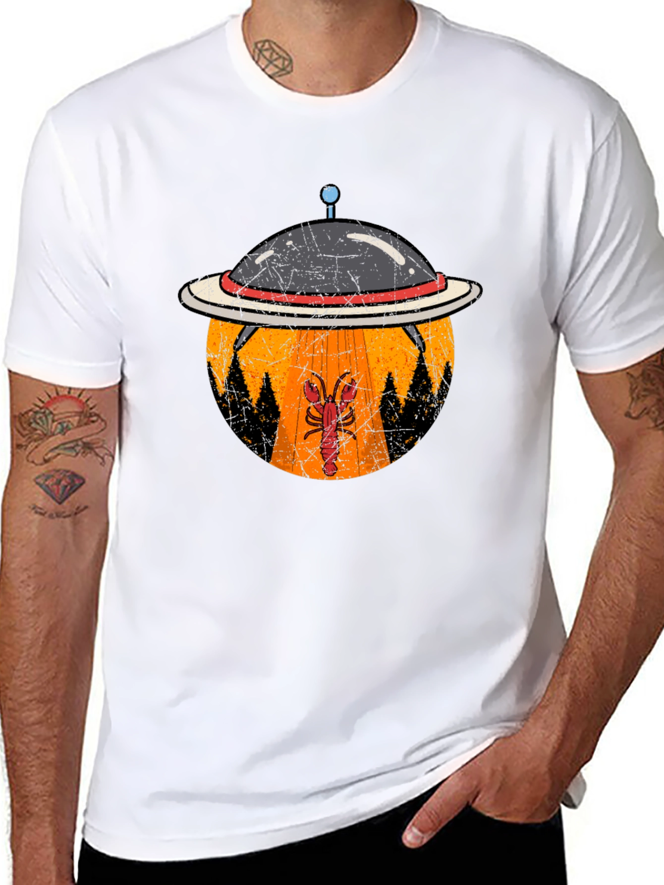 Lobster Abduction T-Shirt: UFO Beam Design