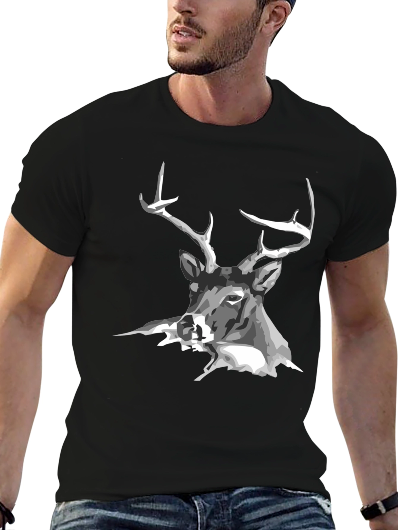 Black Deer Graphic Tee - Mens Casual T-Shirt