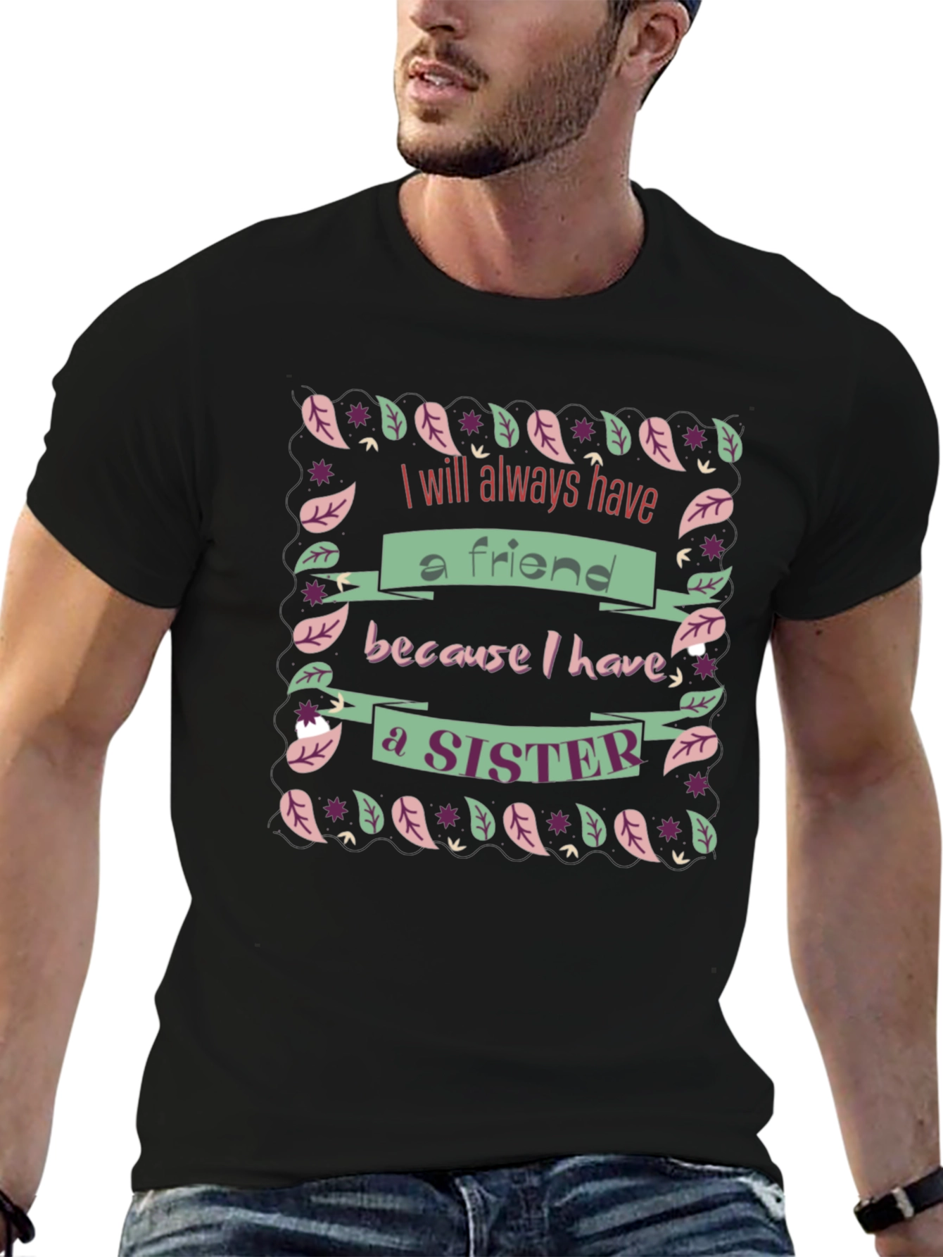 Sister Friend Black Graphic T-Shirt
