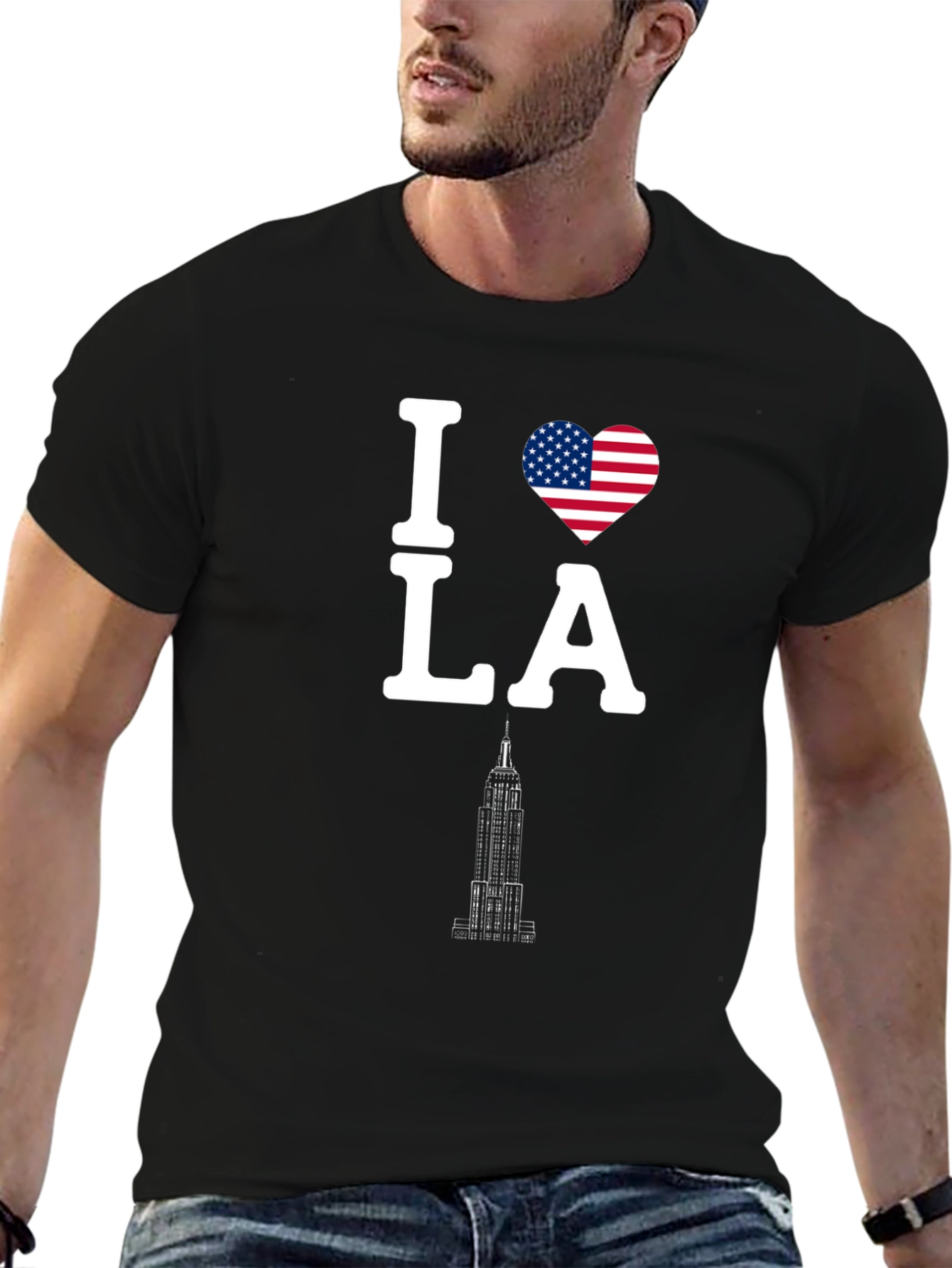 I Love LA T-Shirt with US Flag Heart Design