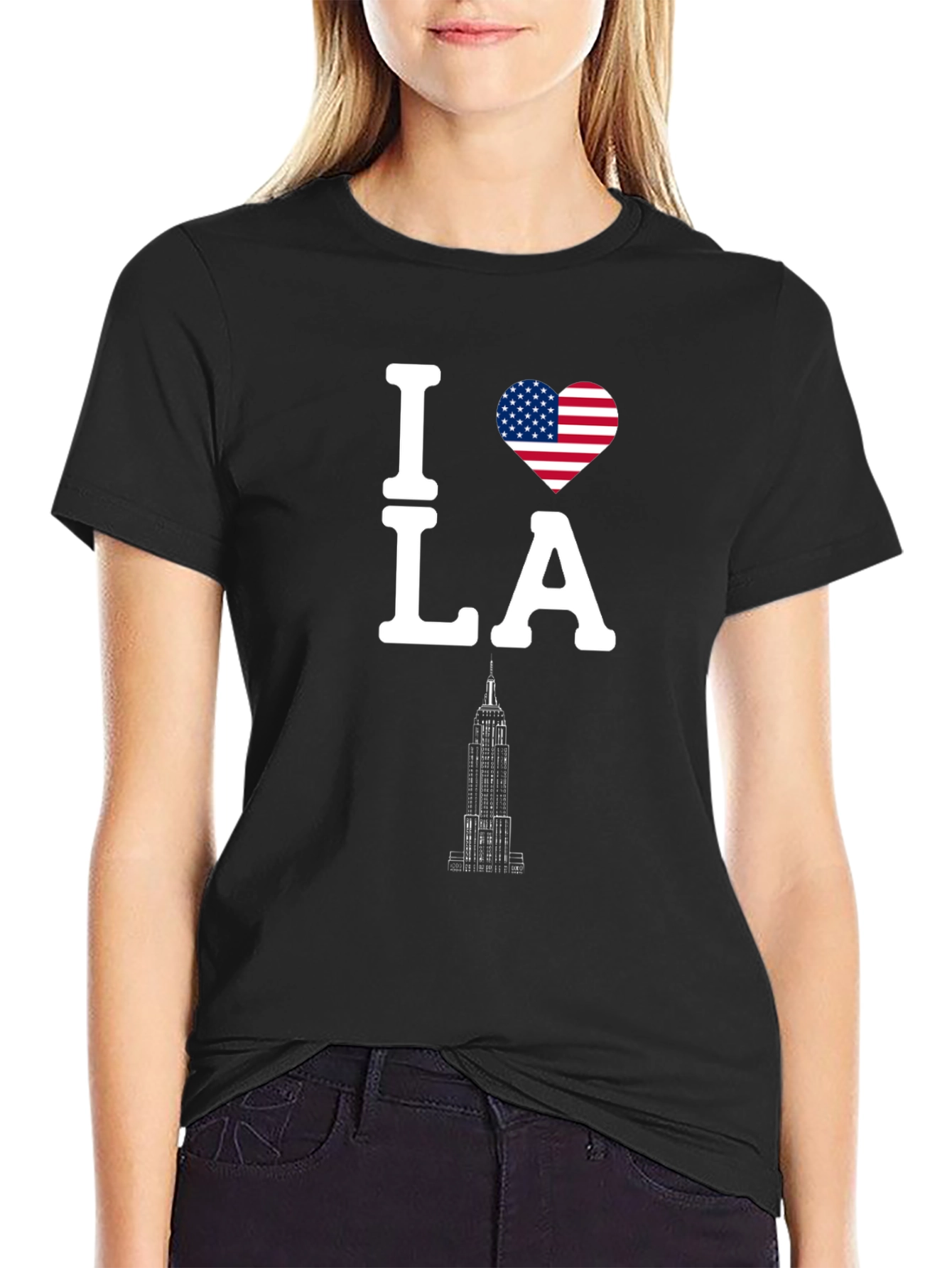 I Love LA T-Shirt with US Flag Heart Design
