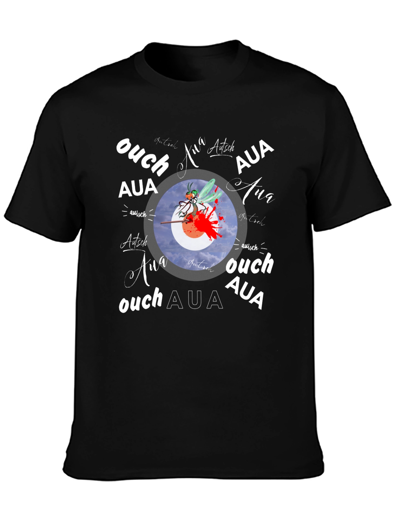 Ouch! Aua! Graphic Print Black T-Shirt