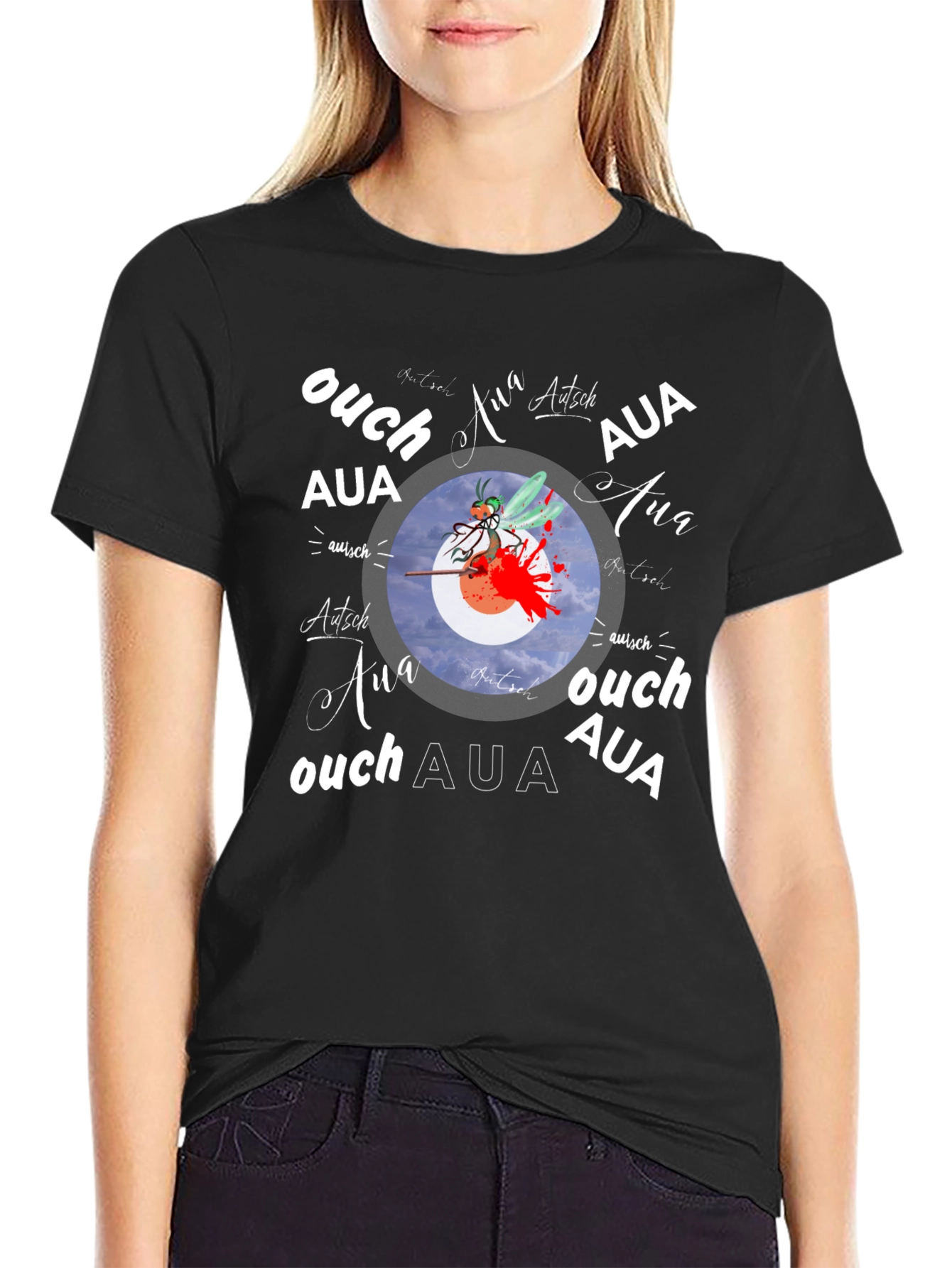 Ouch! Aua! Graphic Print Black T-Shirt
