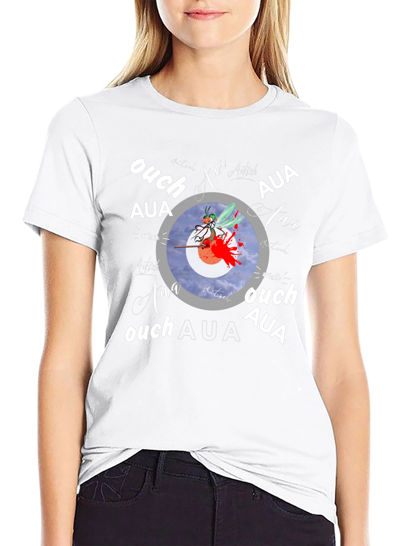 Ouch! Aua! Graphic Print Black T-Shirt