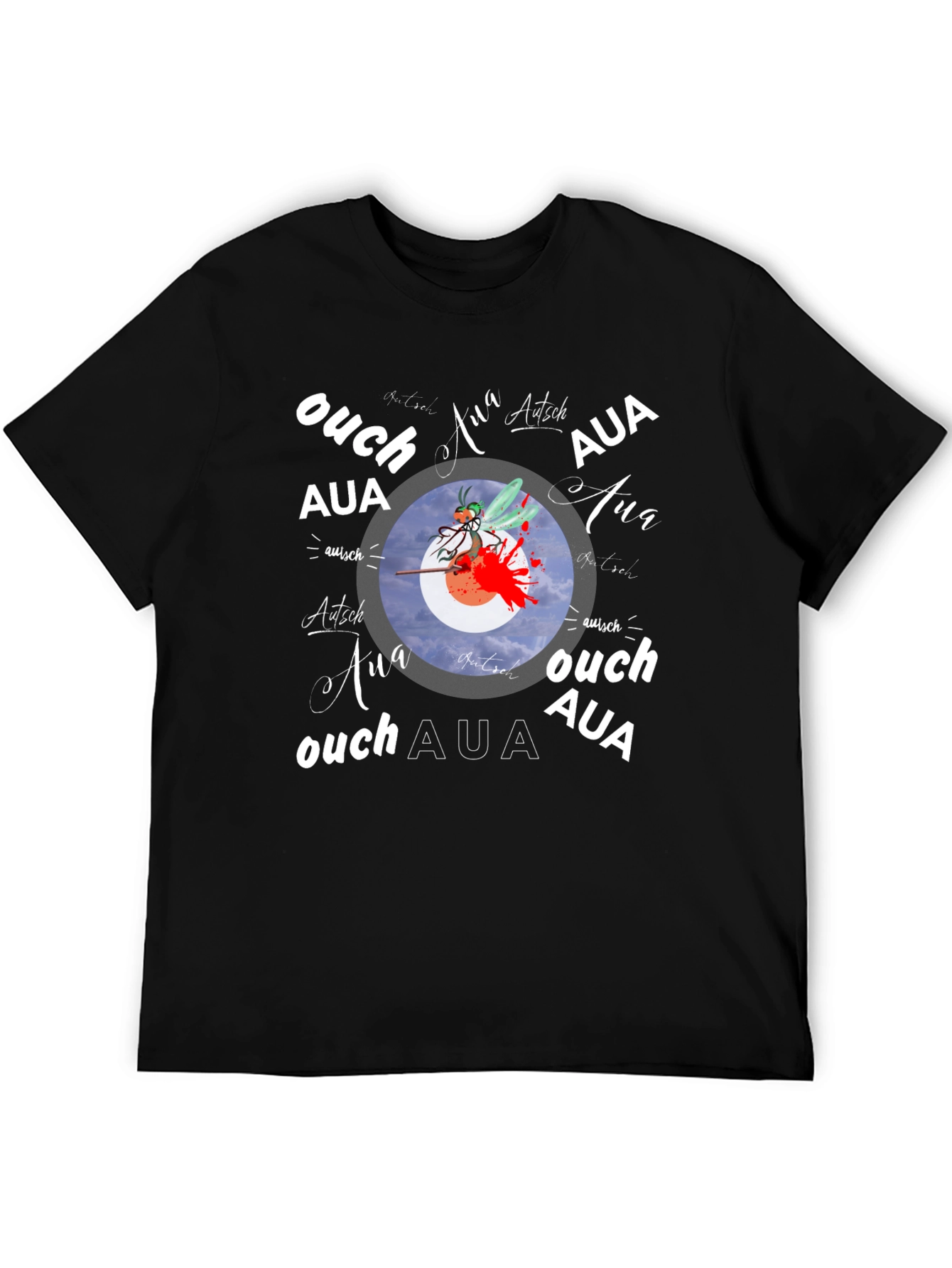 Ouch! Aua! Graphic Print Black T-Shirt