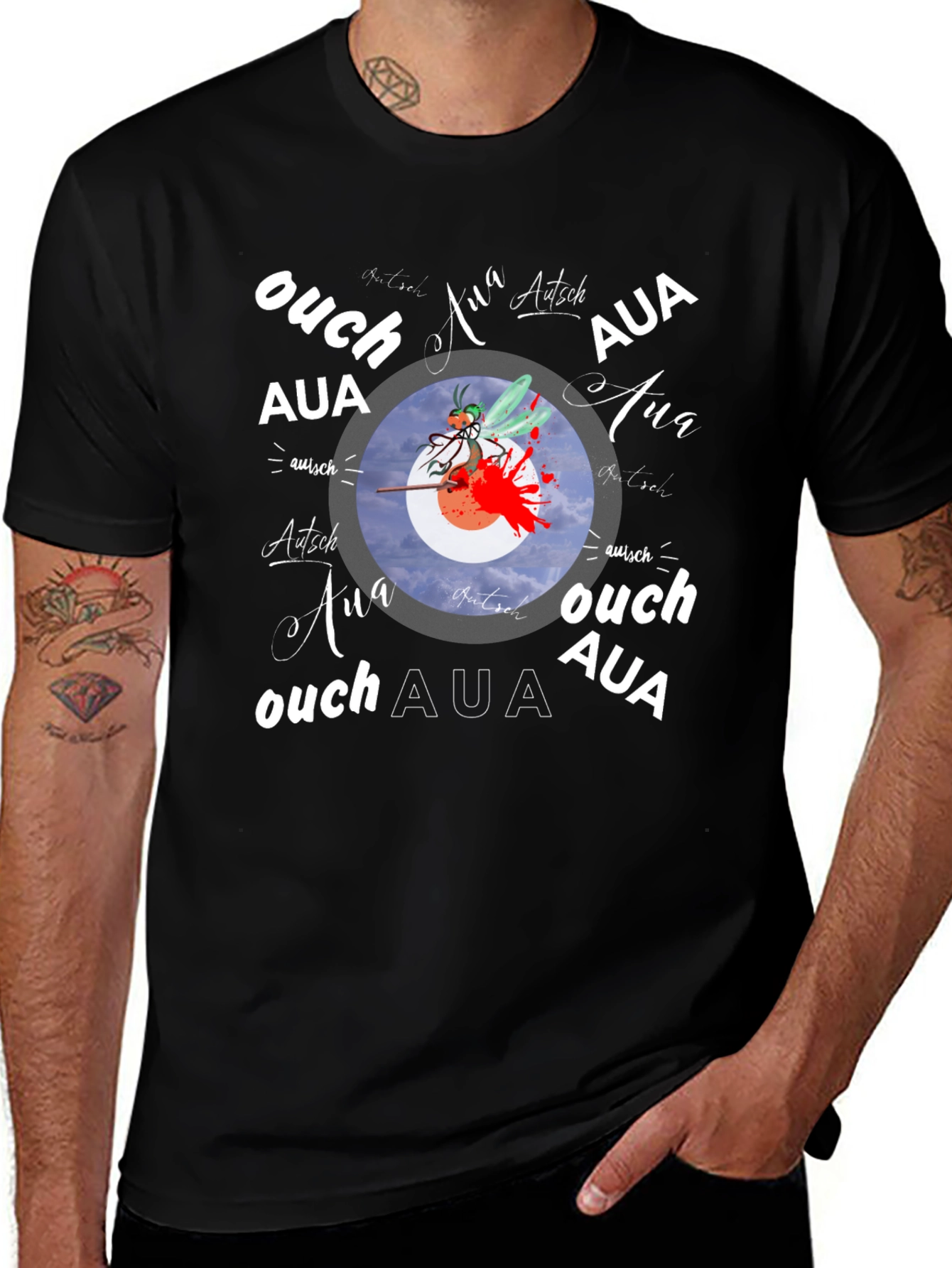 Ouch! Aua! Graphic Print Black T-Shirt