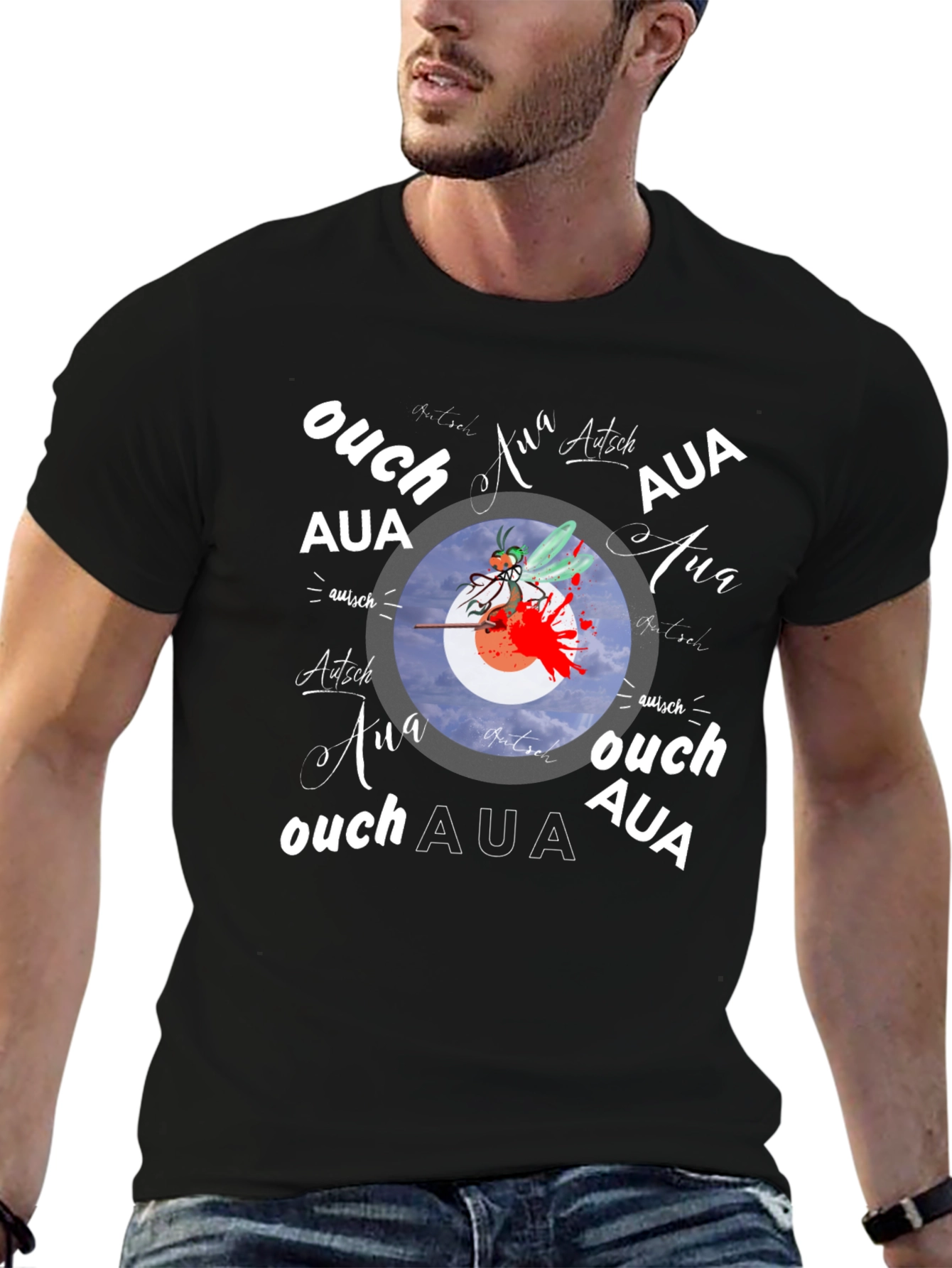 Ouch! Aua! Graphic Print Black T-Shirt