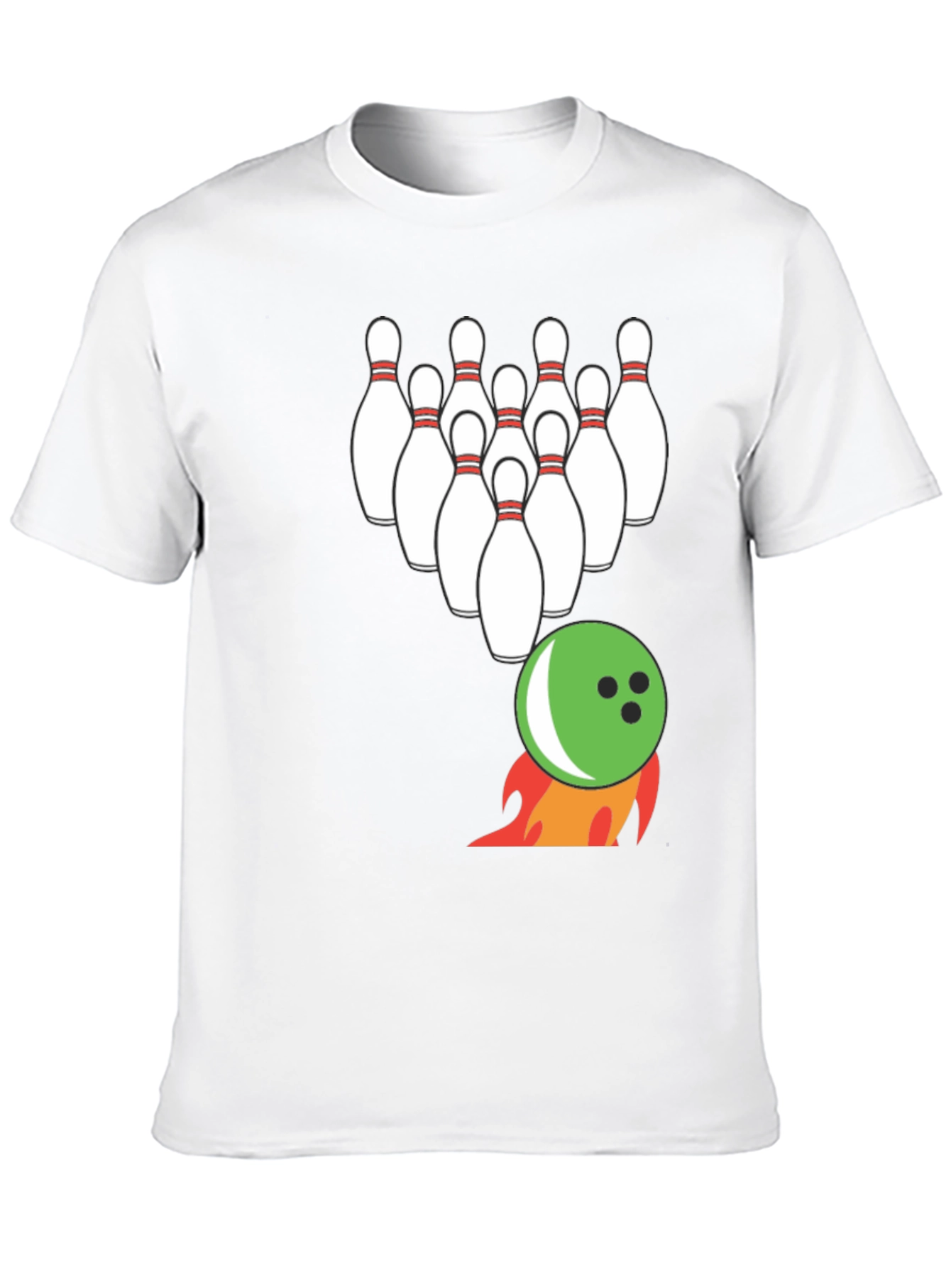 Bowling Strike T-Shirt: Flaming Ball & Pins Design