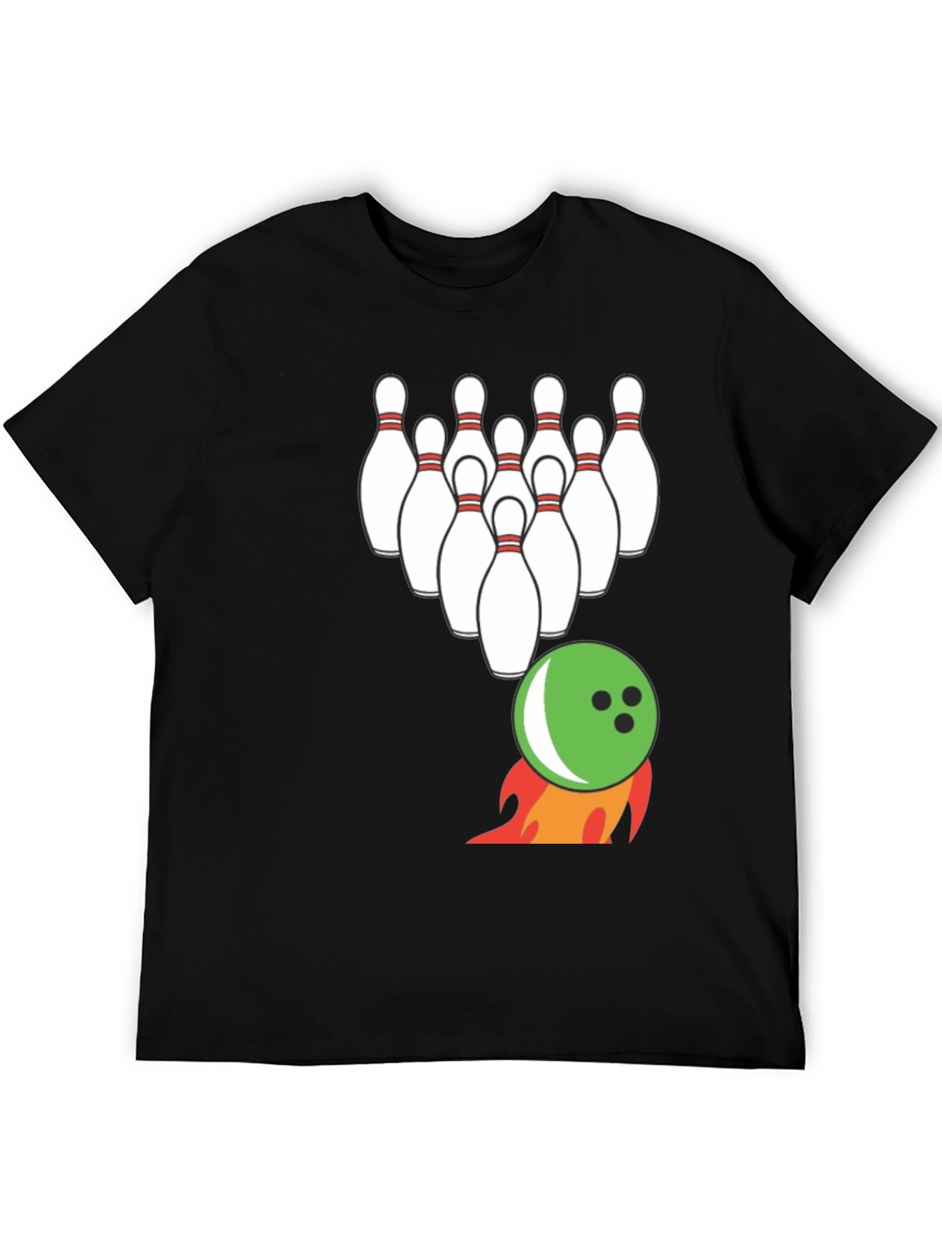 Bowling Strike T-Shirt: Flaming Ball & Pins Design