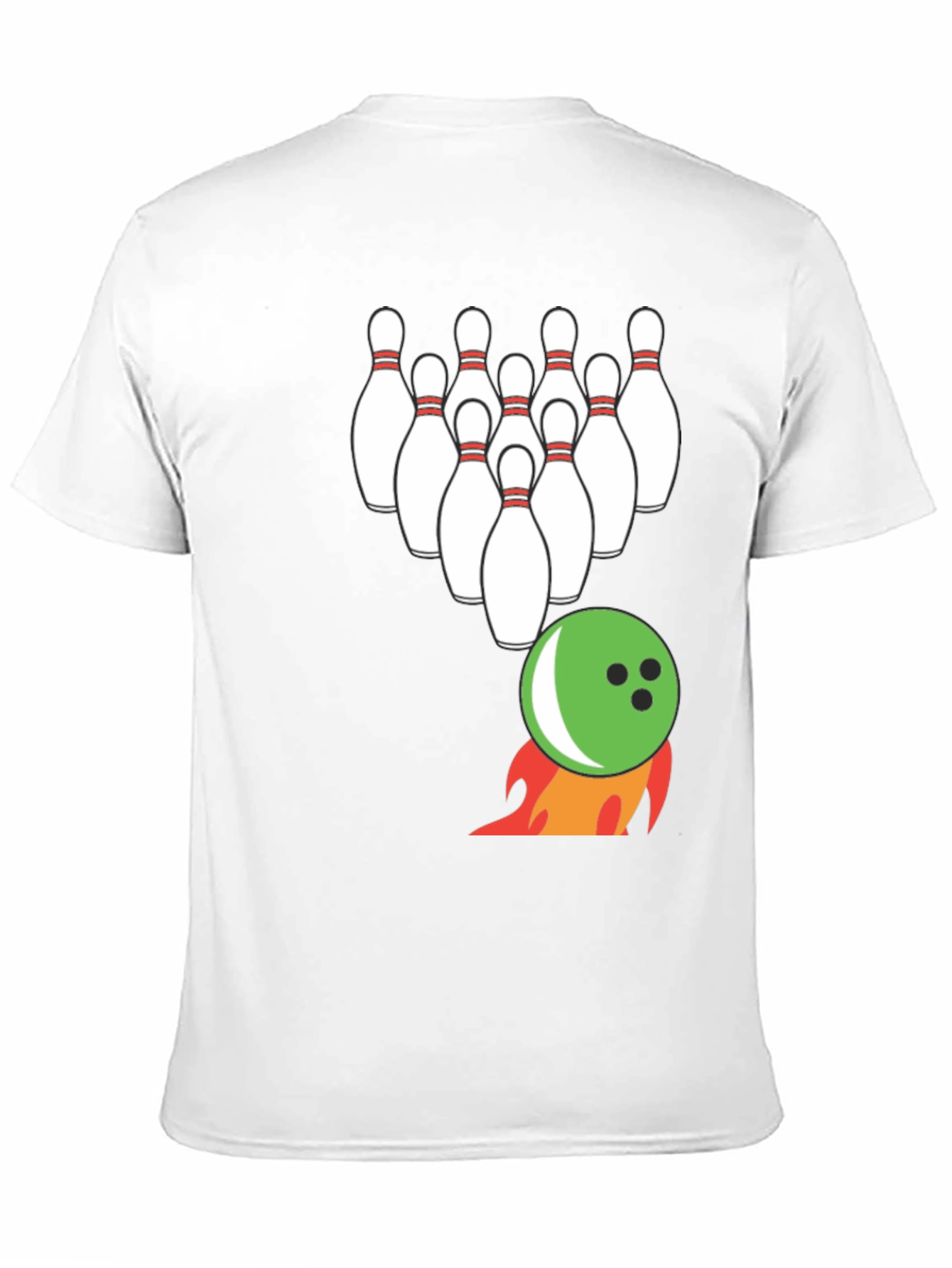 Bowling Strike T-Shirt: Flaming Ball & Pins Design