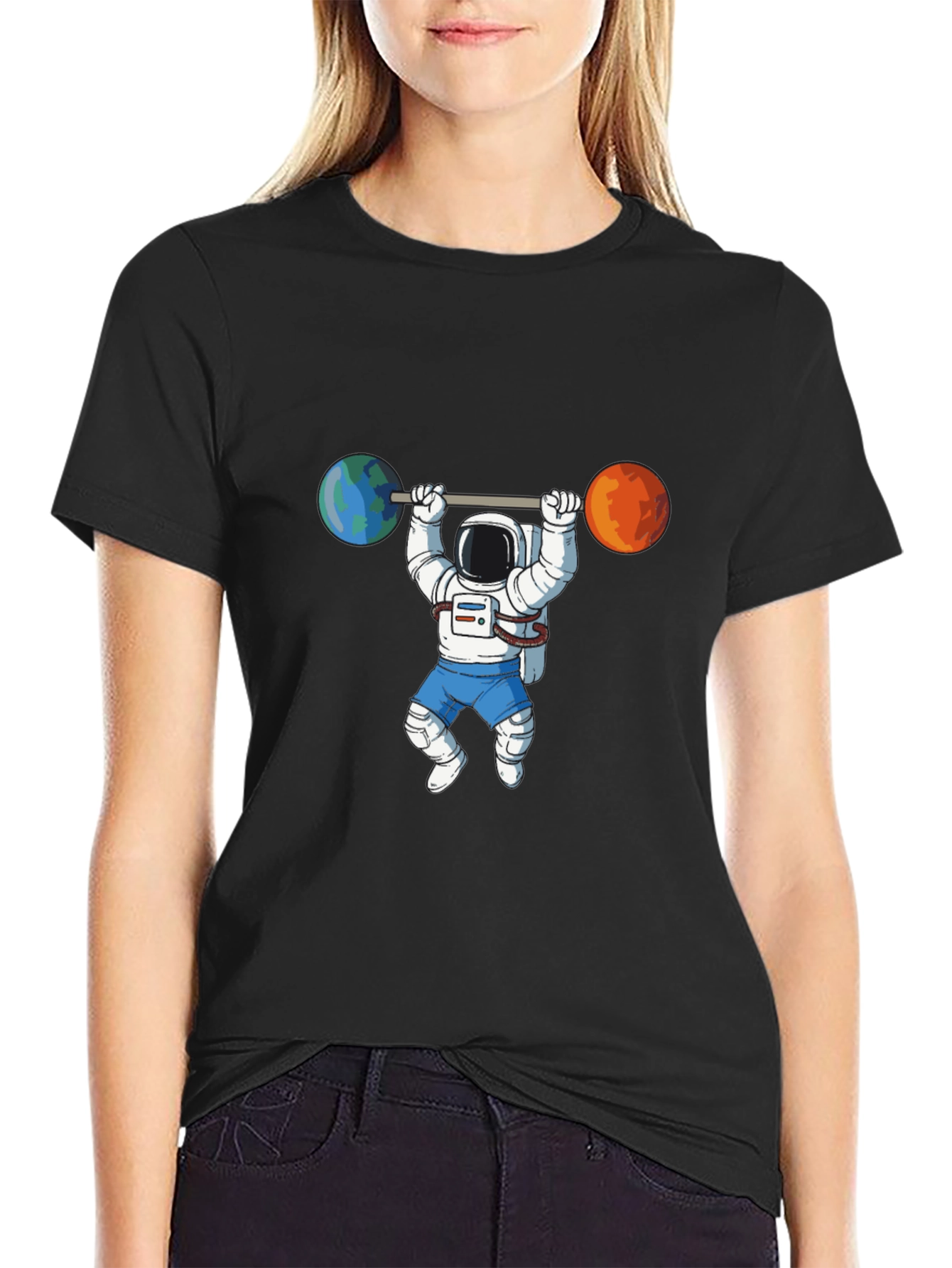 Astronaut Lifting Planets Graphic Tee