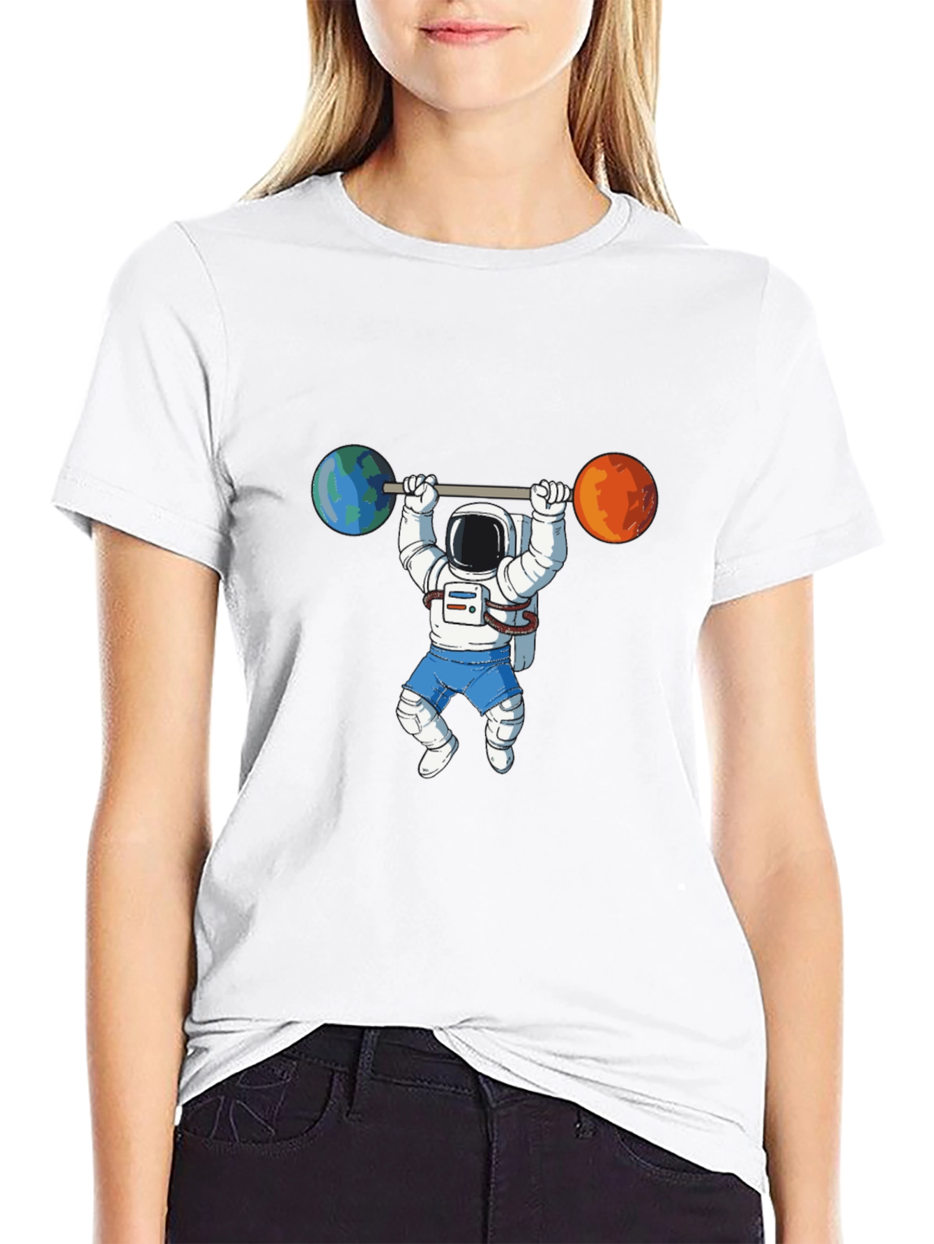Astronaut Lifting Planets Graphic Tee