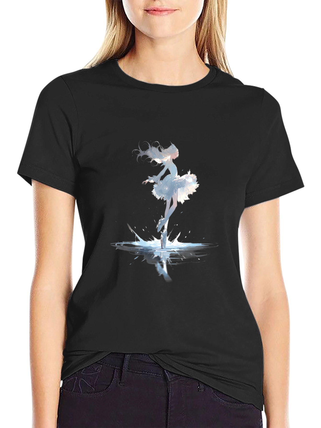 Ballerina Splash Graphic Tee - Black Cotton Shirt