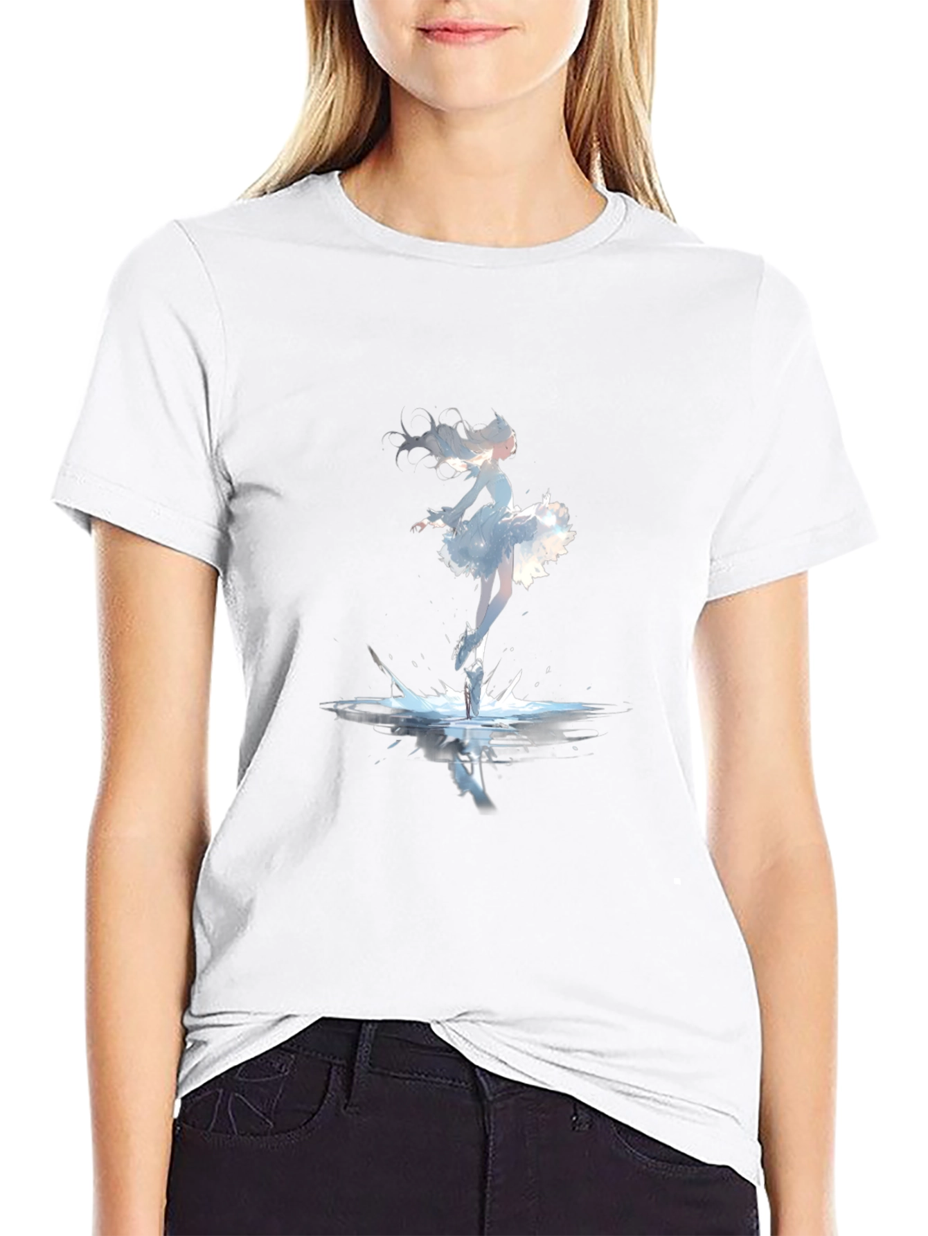 Ballerina Splash Graphic Tee - Black Cotton Shirt