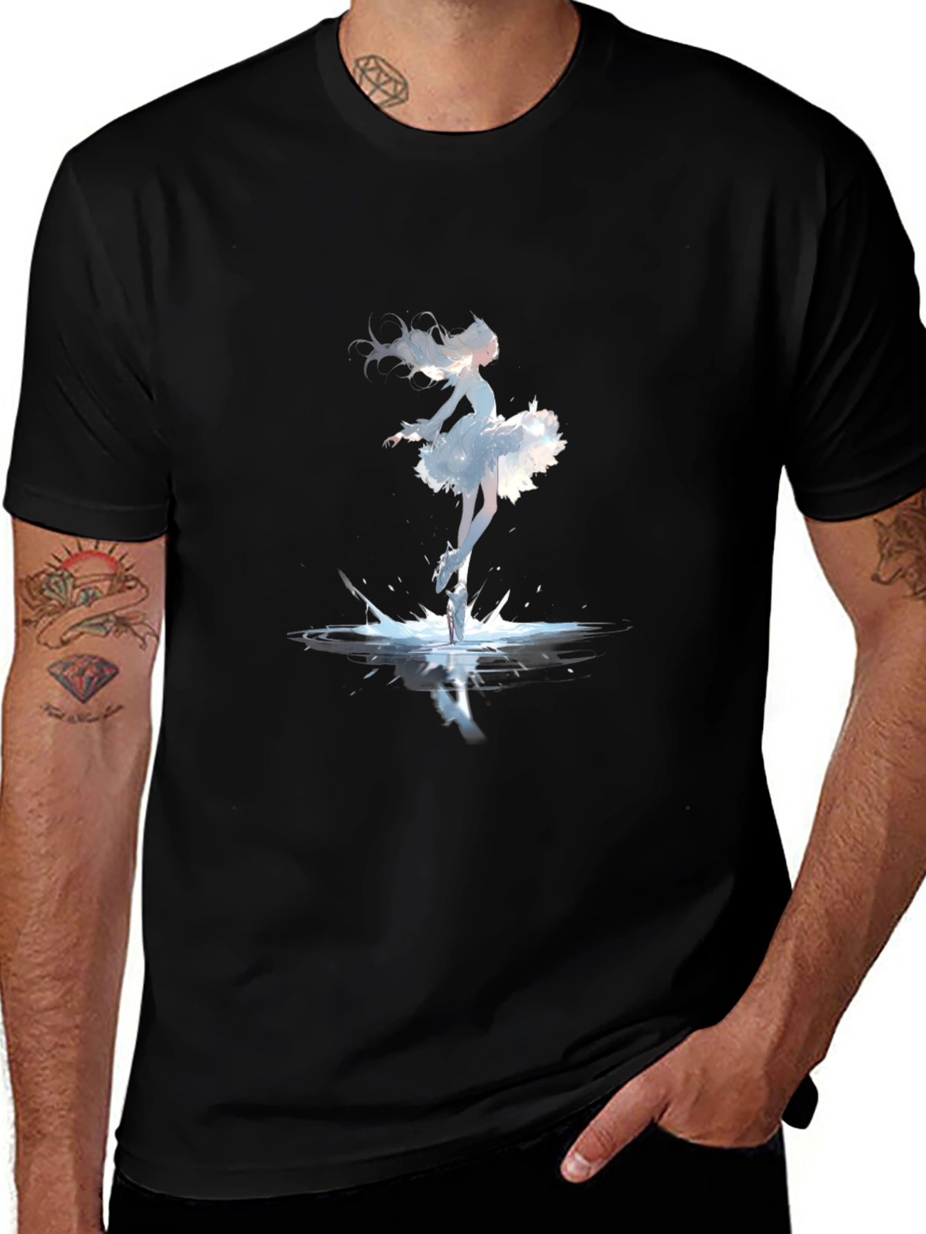 Ballerina Splash Graphic Tee - Black Cotton Shirt