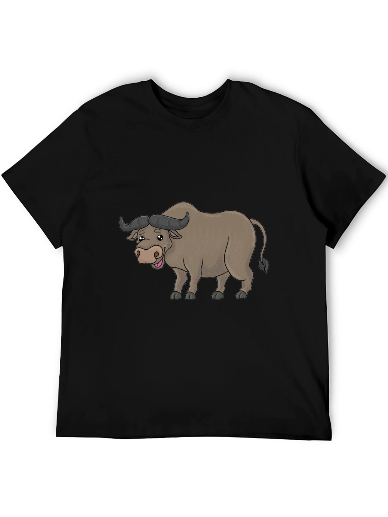 Funny Buffalo Cartoon Black T-Shirt