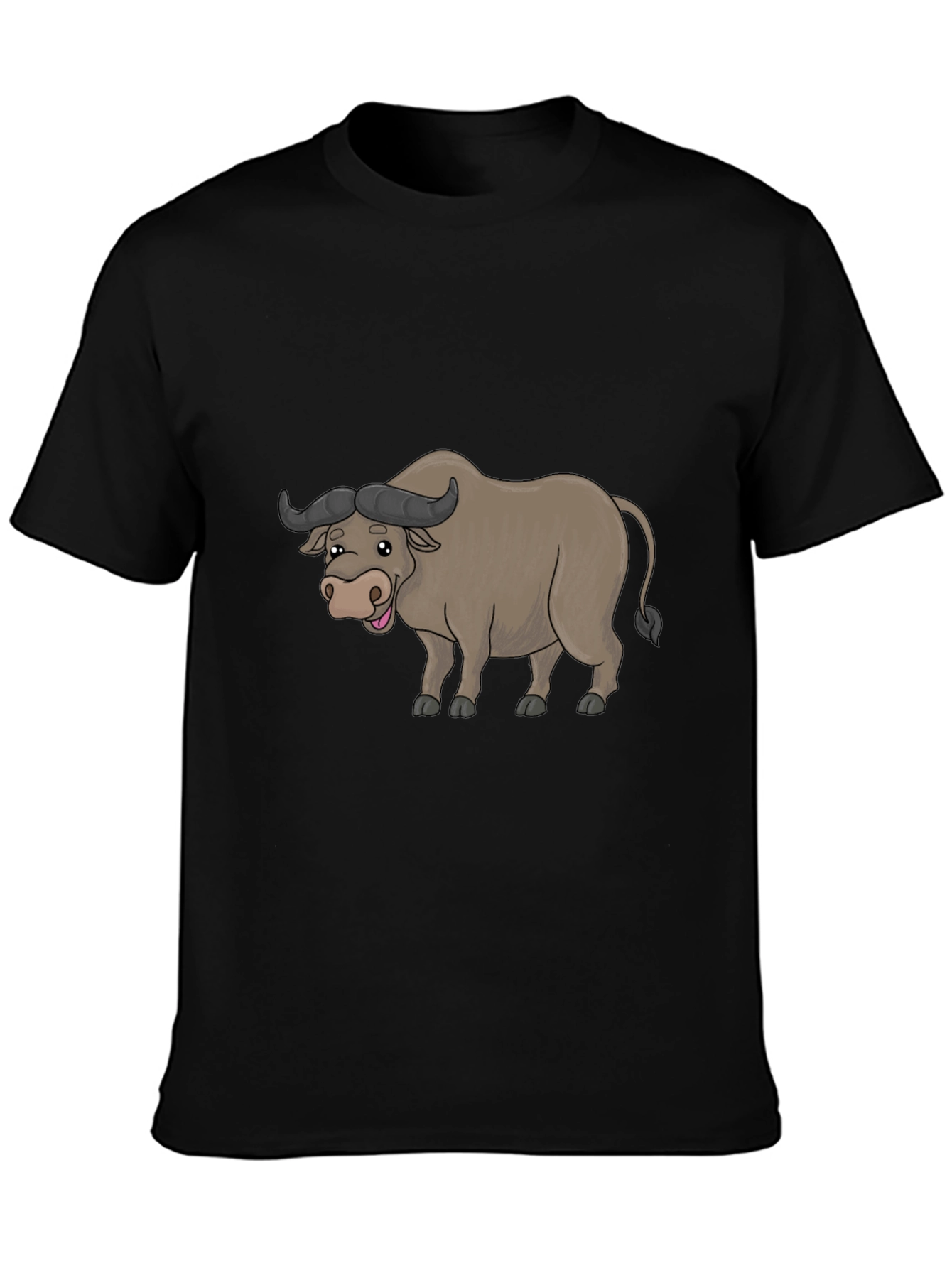 Funny Buffalo Cartoon Black T-Shirt